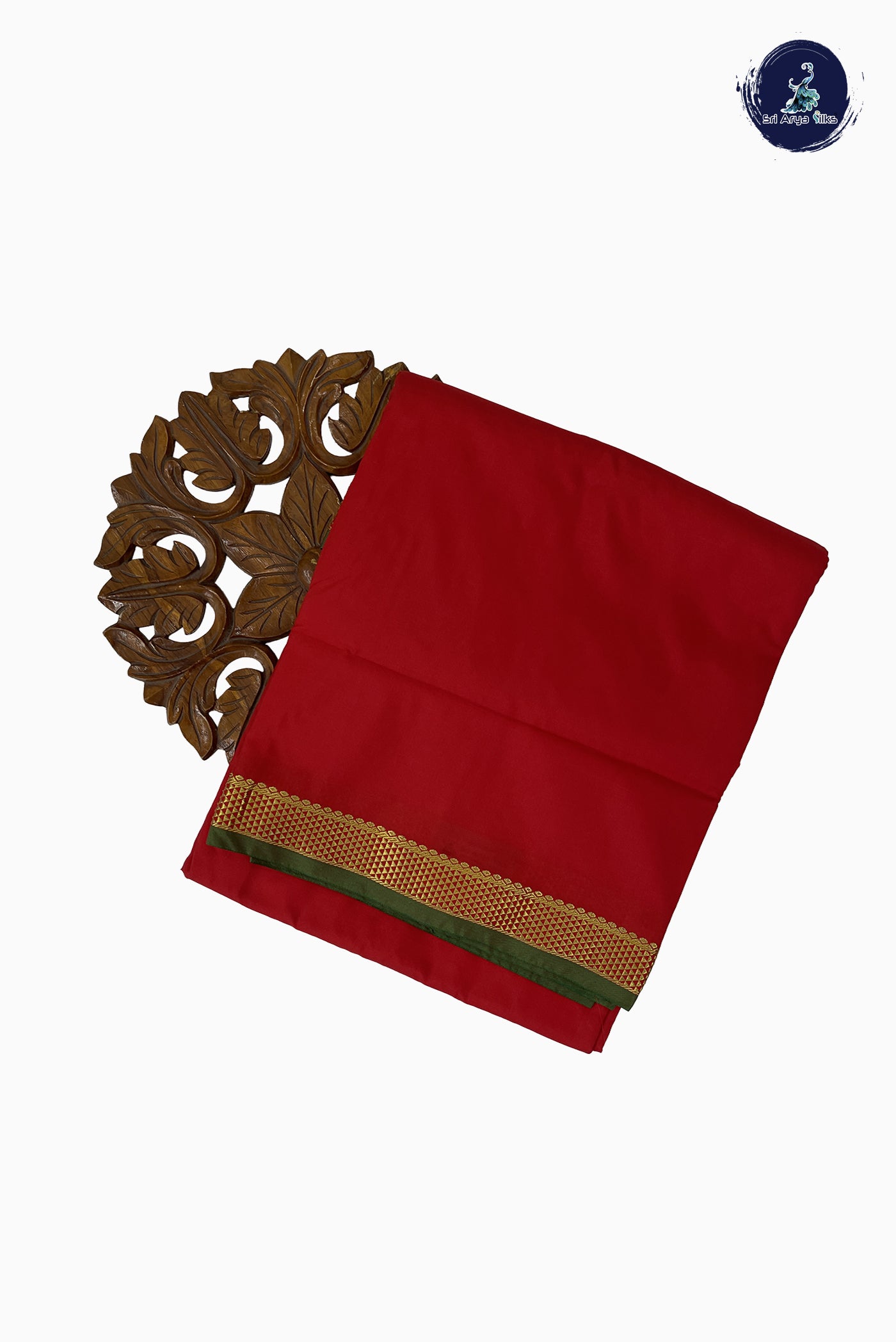 Red Madisar Semi Silk Saree With Plain Pattern