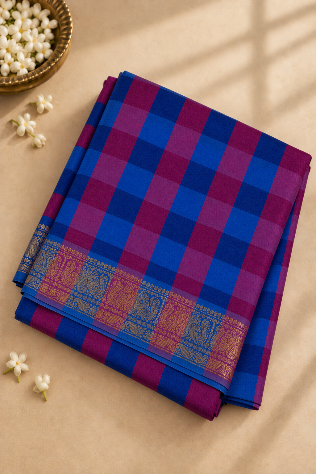 Multi Colour Madisar Half pure Silk Cotton Saree With Checked Pattern