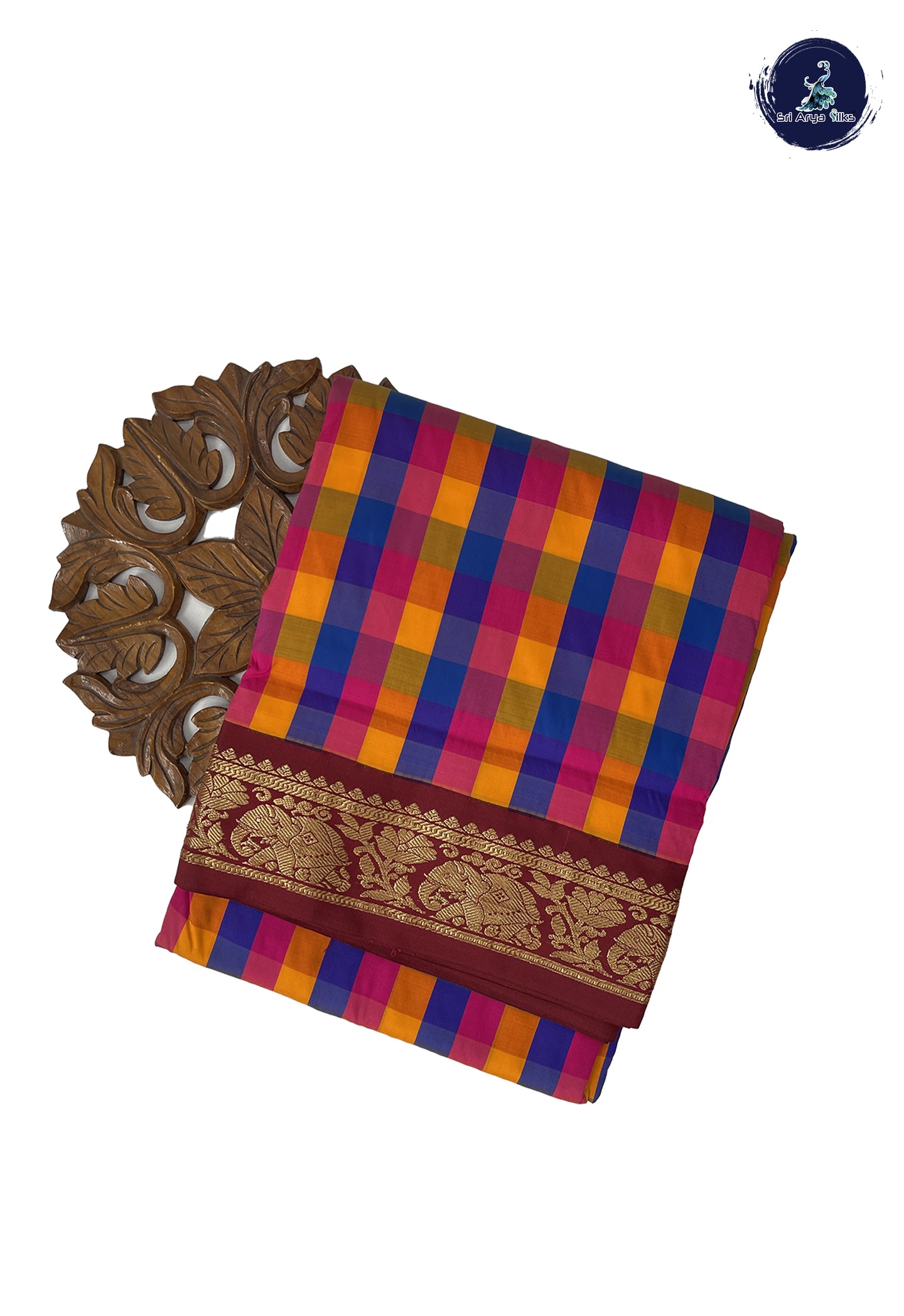 Multi Colour Madisar Semi Silk Saree With Checked Pattern