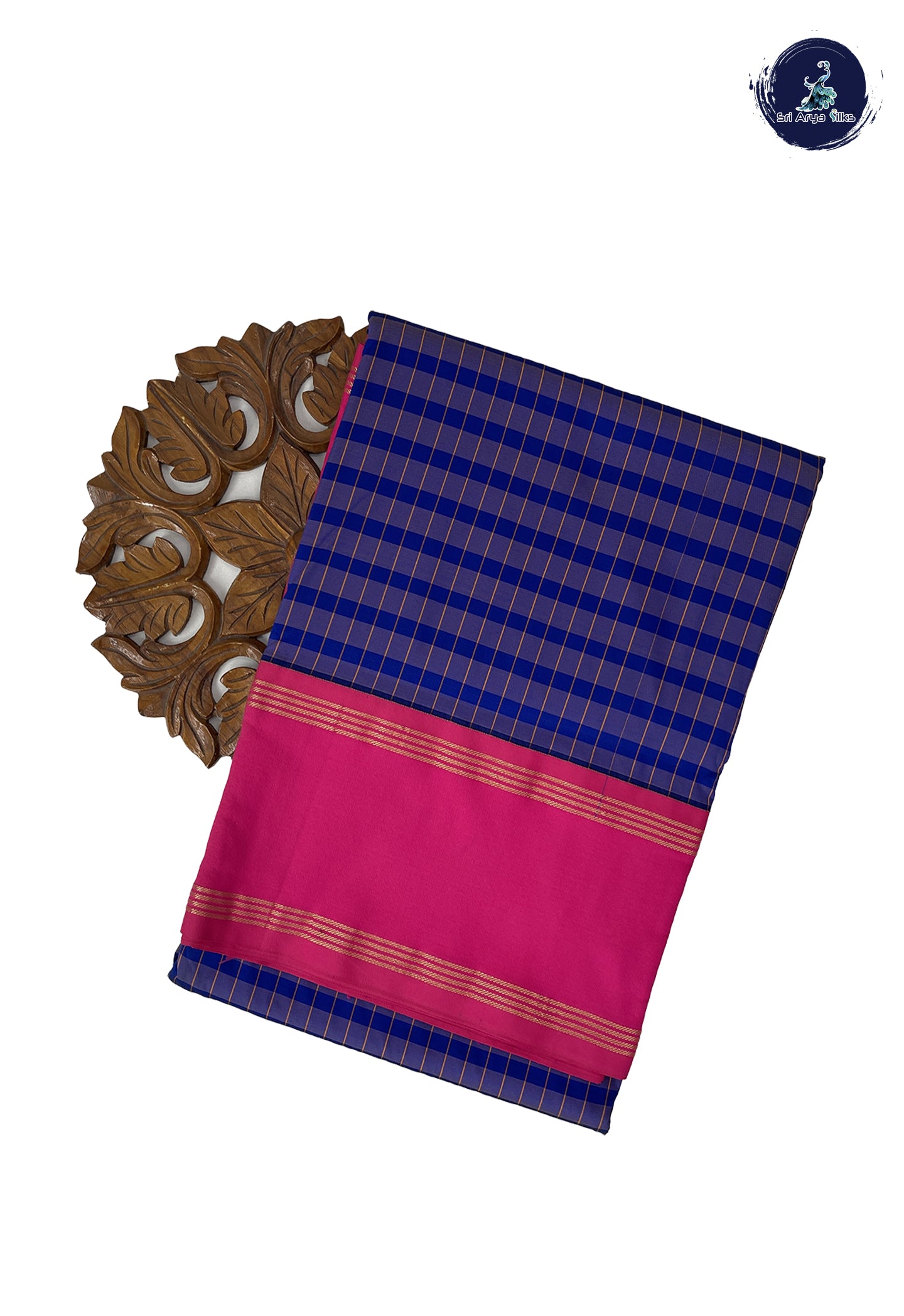 Blue Madisar Semi Silk Saree With Checked Pattern