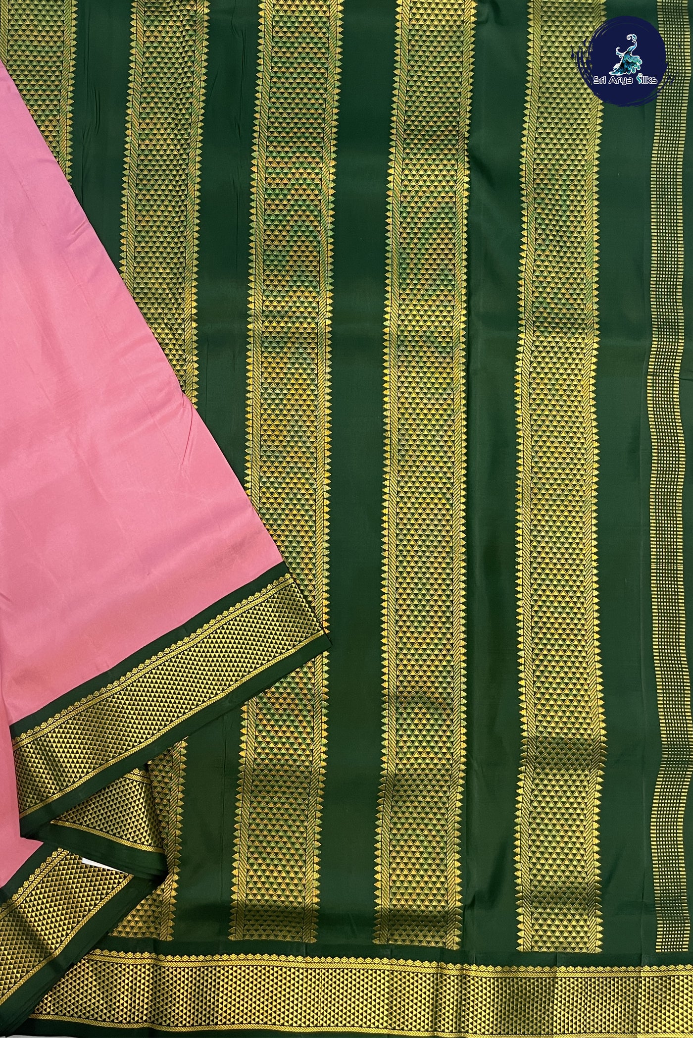 Baby Pink Madisar 10 Yards Silk Saree With Plain Pattern