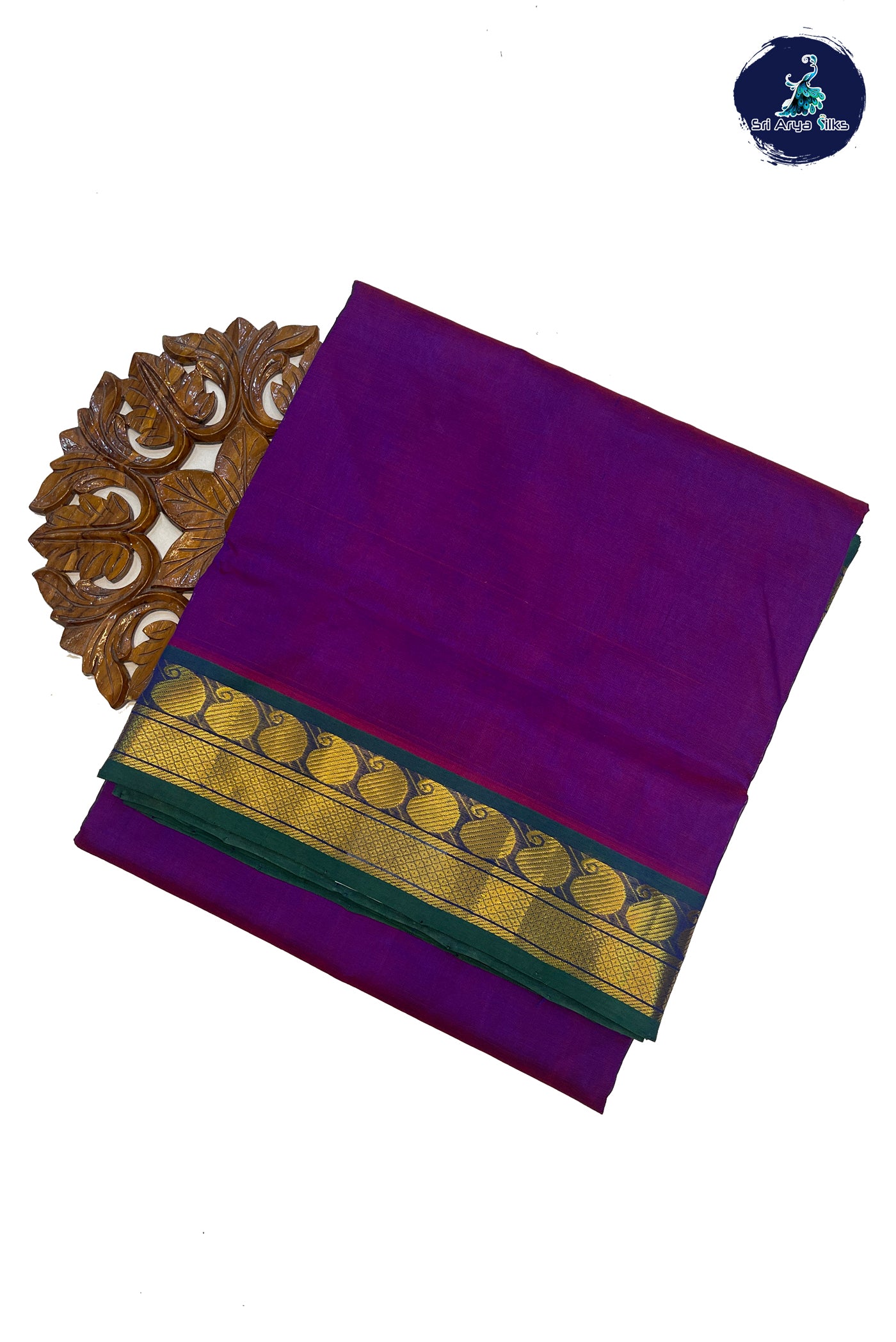 Dual Tone Purple 10 Yards Silk Cotton Saree With Plain Pattern
