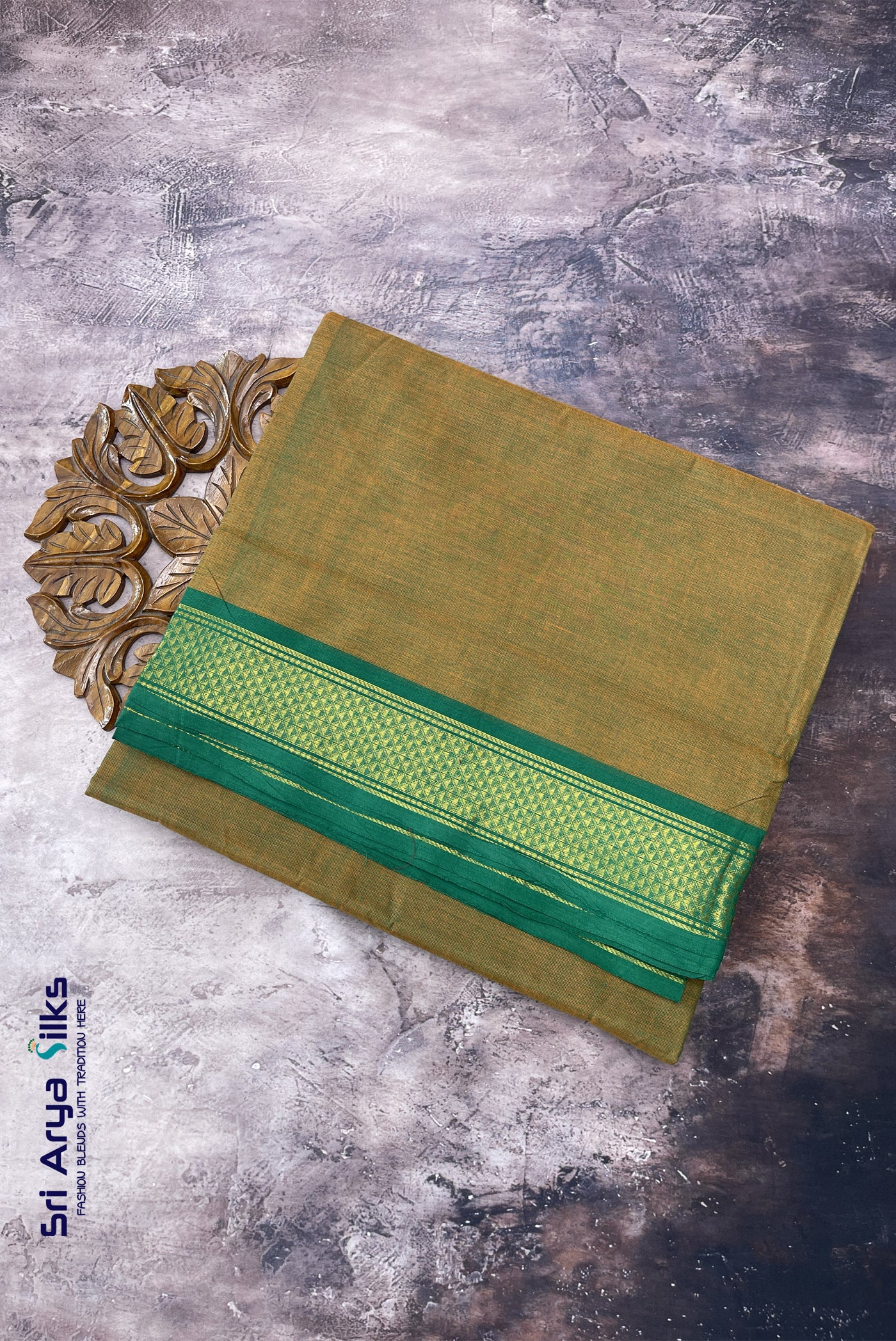 Mehendi Green Madisar Cotton Saree With Plain Pattern