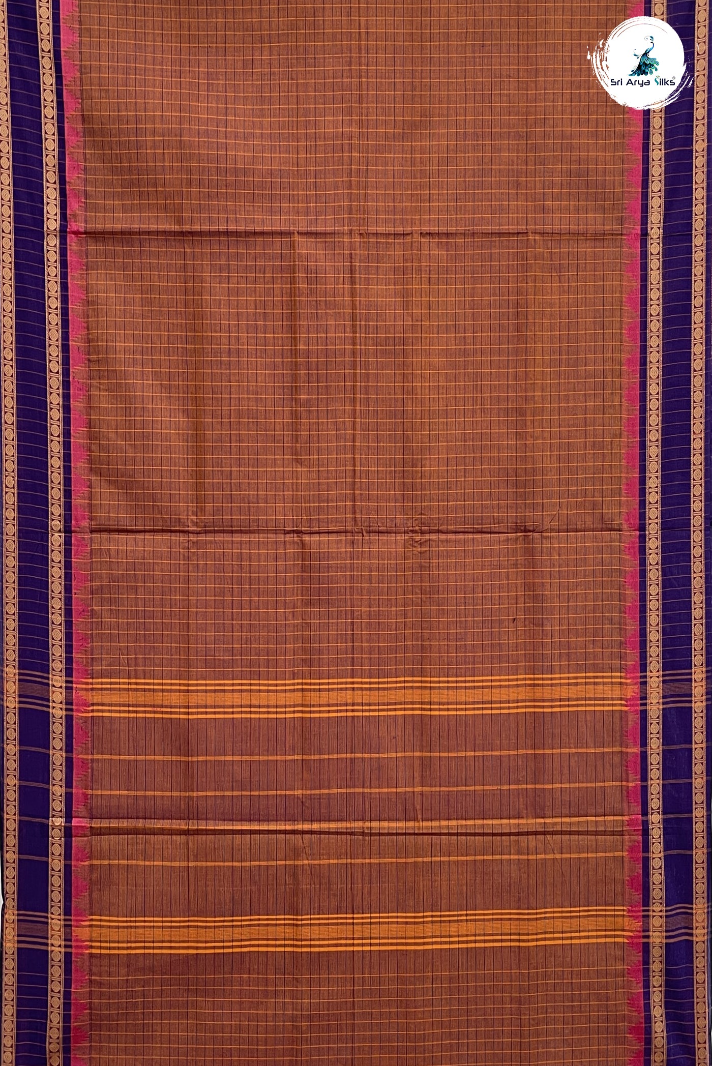 Dual Tone Brown Madisar Cotton Saree With Checked Pattern