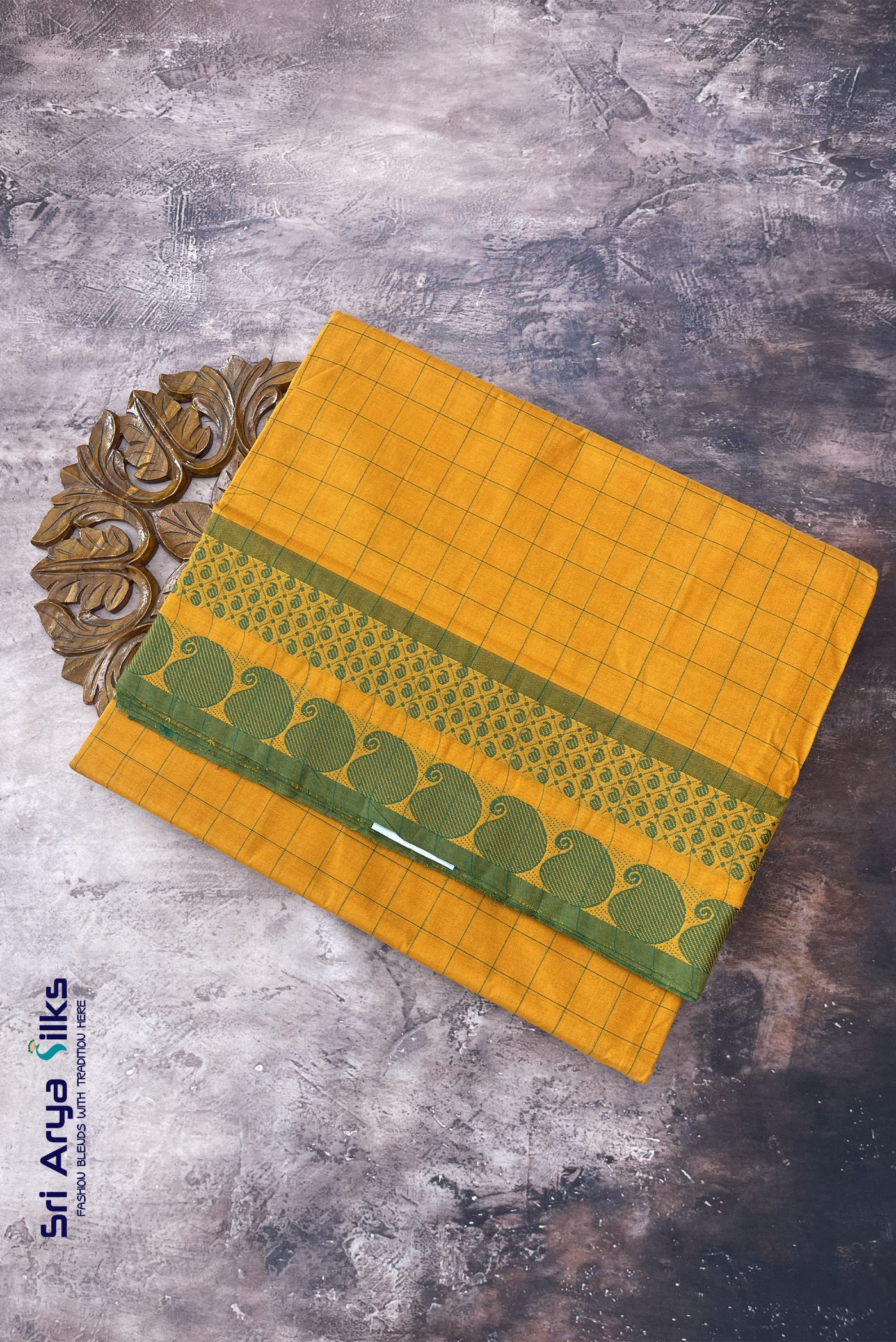 Yellow Madisar Cotton Saree With Checked Pattern