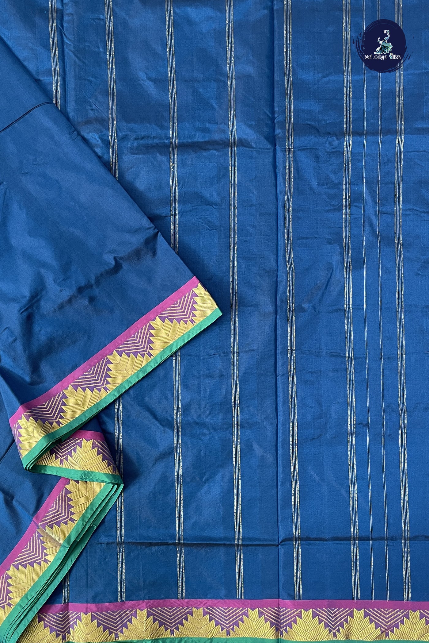 Blue Madisar Semi Silk Saree With Plain Pattern