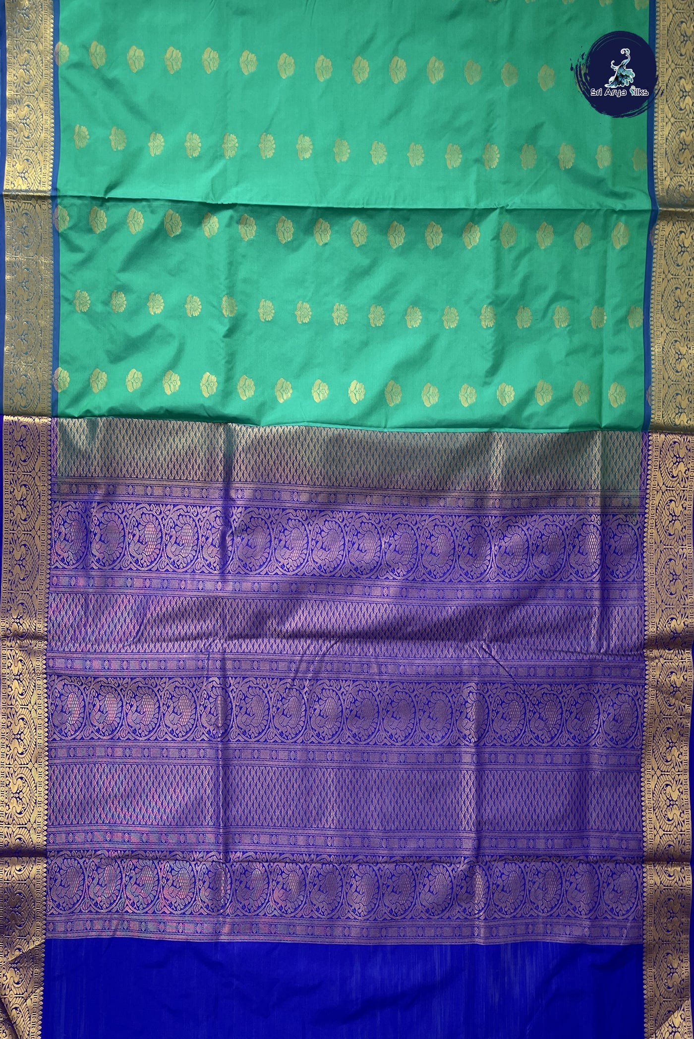 Teal Madisar Semi Silk Saree With Zari Buttas Pattern