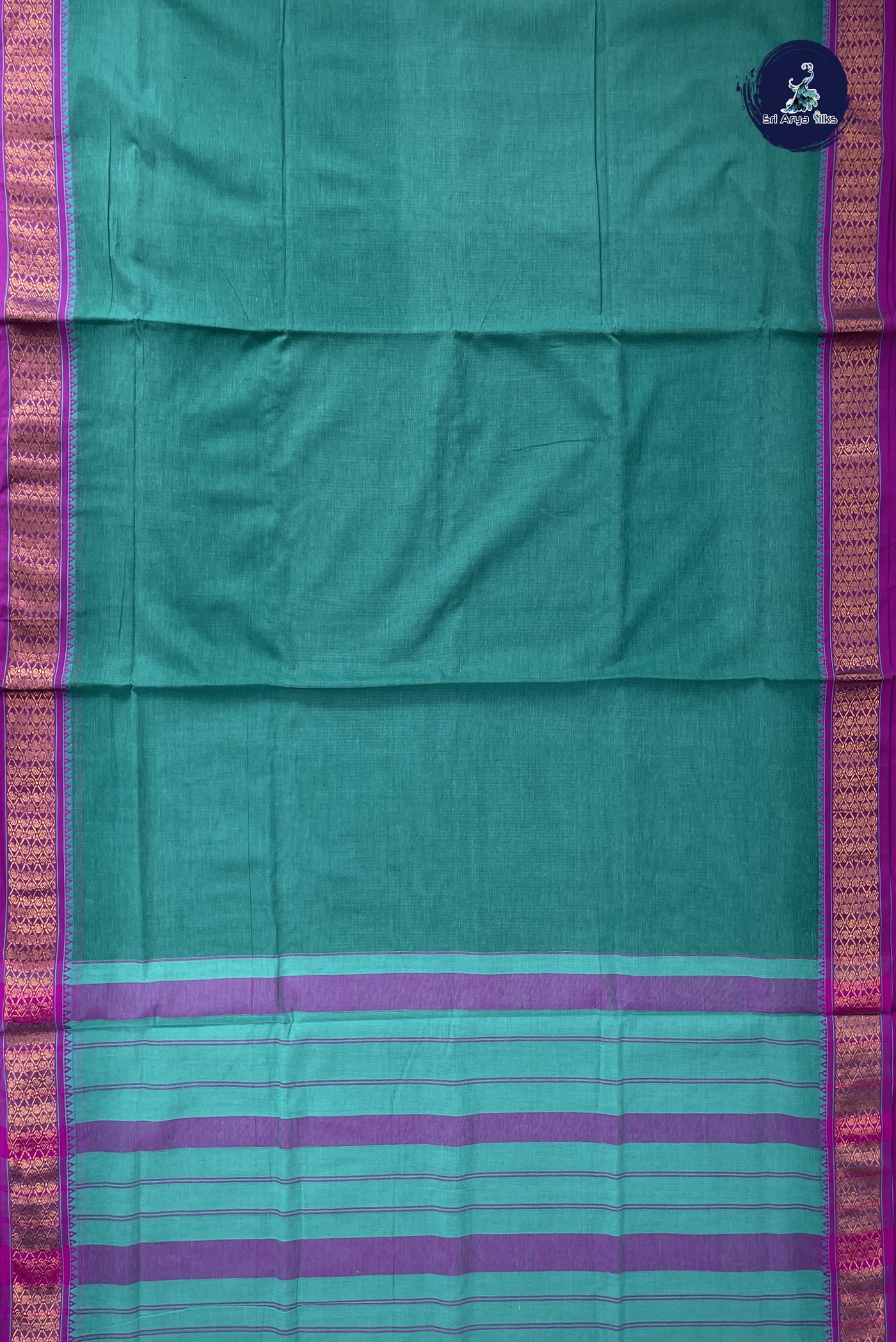 Green Madisar Cotton Saree With Plain Pattern