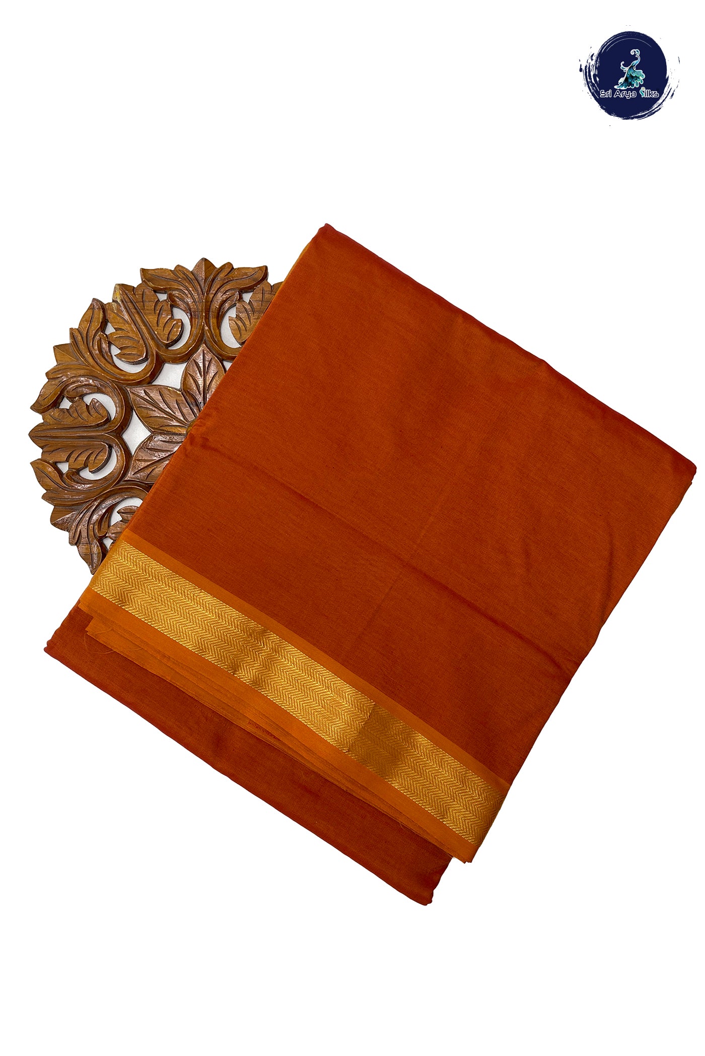 Rust Madisar Semi Silk Cotton Saree With Plain Pattern