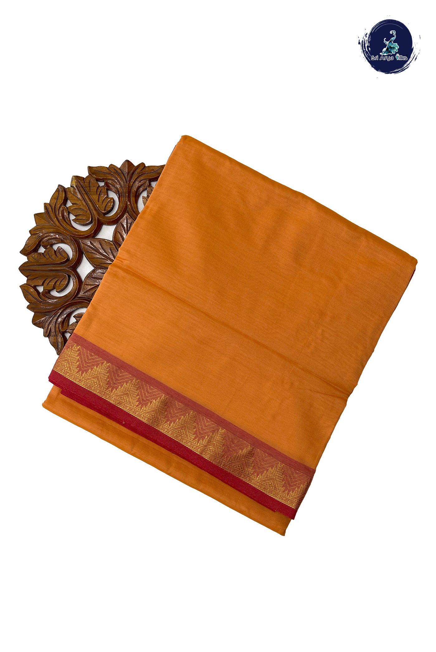 Peach Madisar Semi Silk Cotton Saree With Plain Pattern