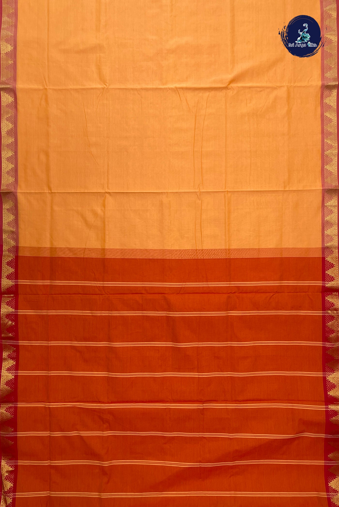 Peach Madisar Semi Silk Cotton Saree With Plain Pattern