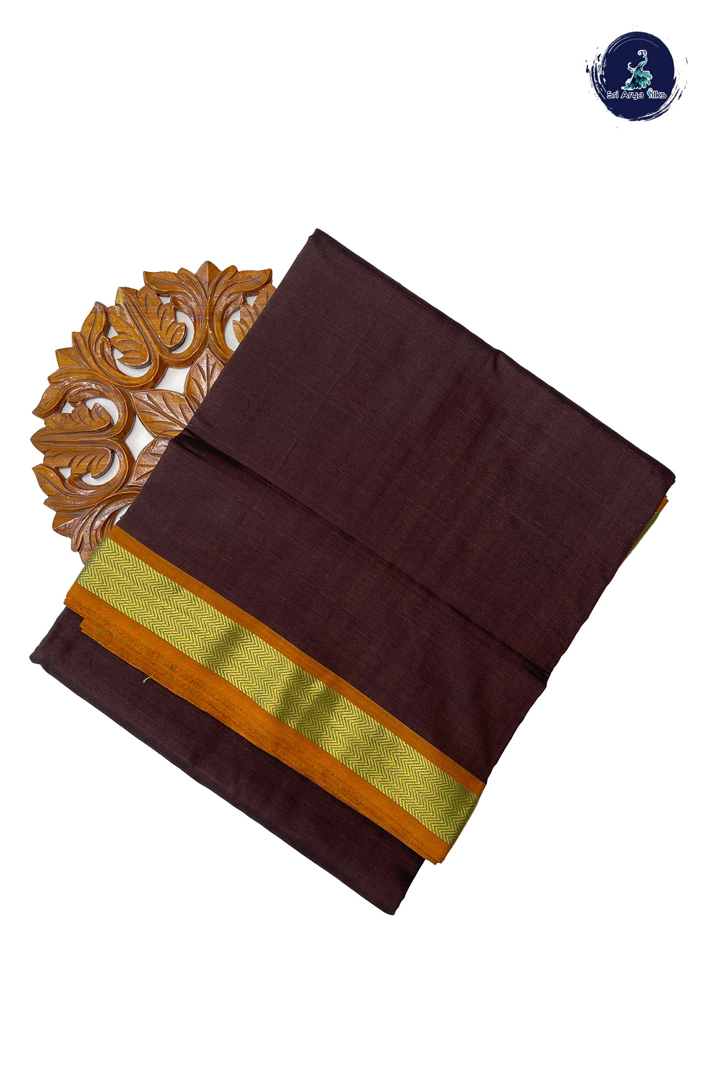 Brown Madisar Semi Silk Cotton Saree With Plain Pattern