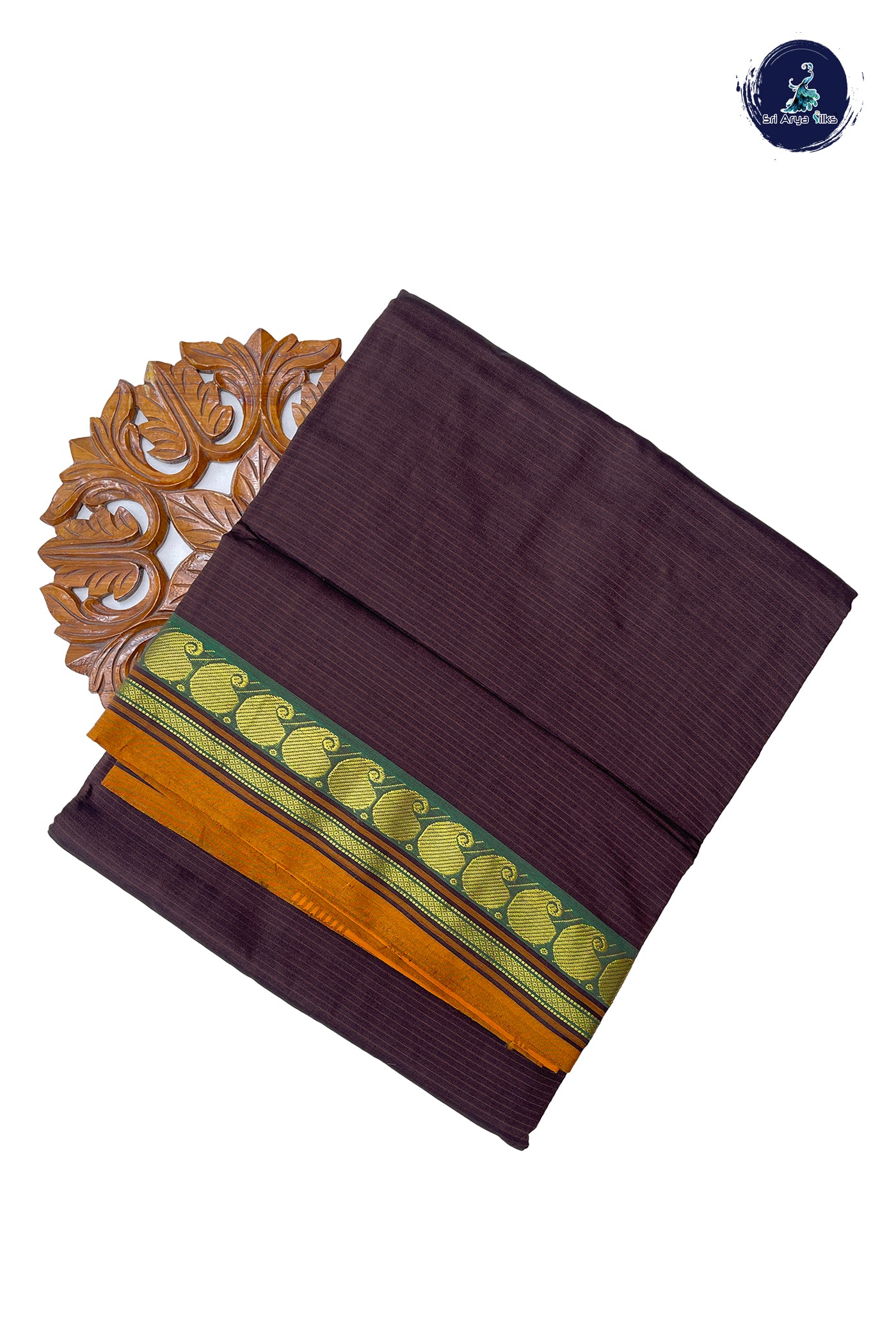 Brown Madisar Semi Silk Cotton Saree With Stripes Pattern