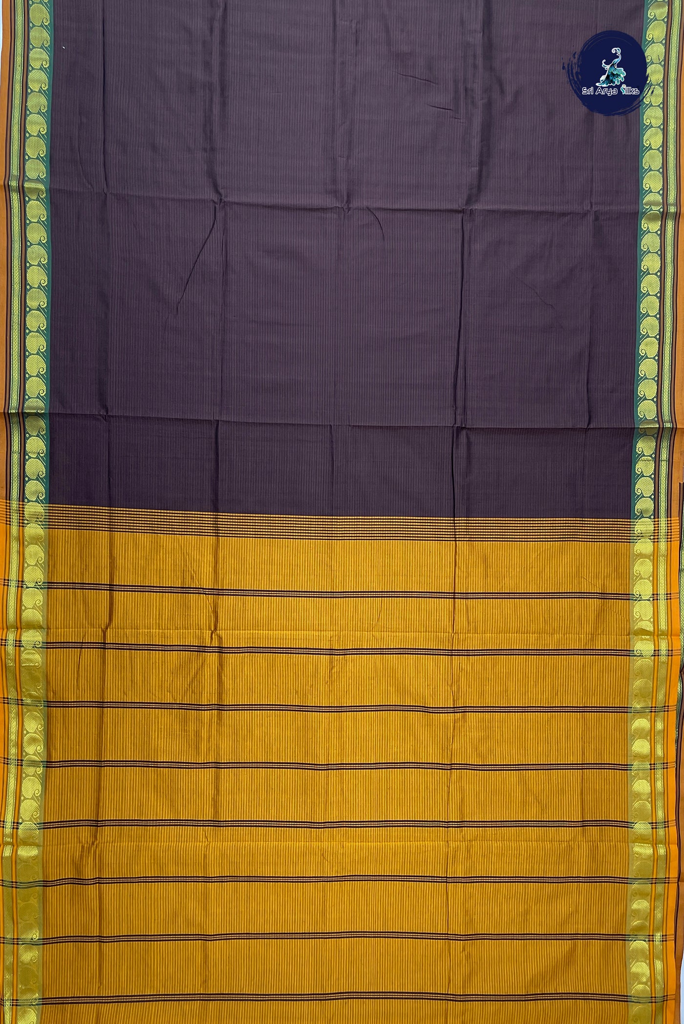 Brown Madisar Semi Silk Cotton Saree With Stripes Pattern