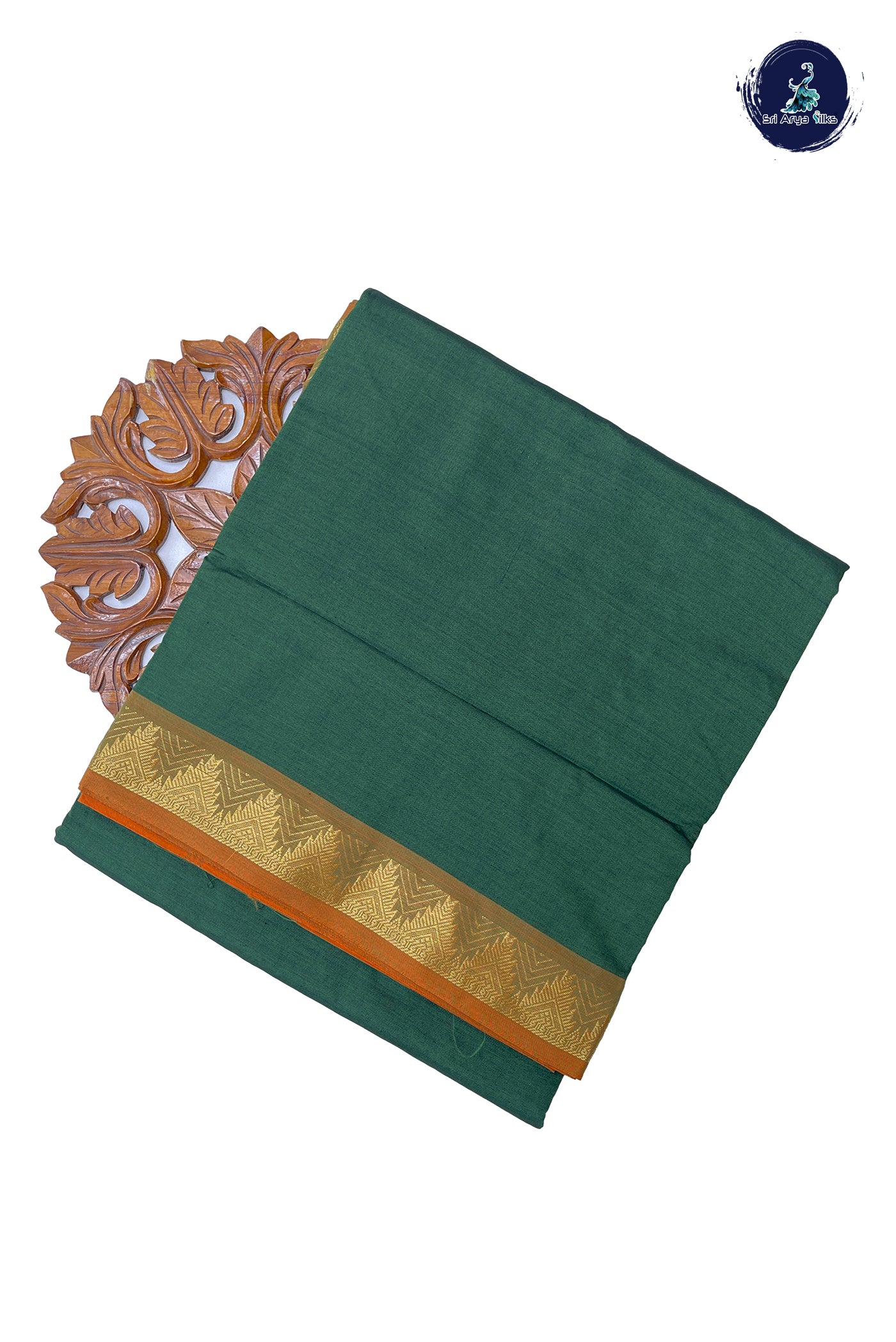 Green Madisar Semi Silk Cotton Saree With Plain Pattern