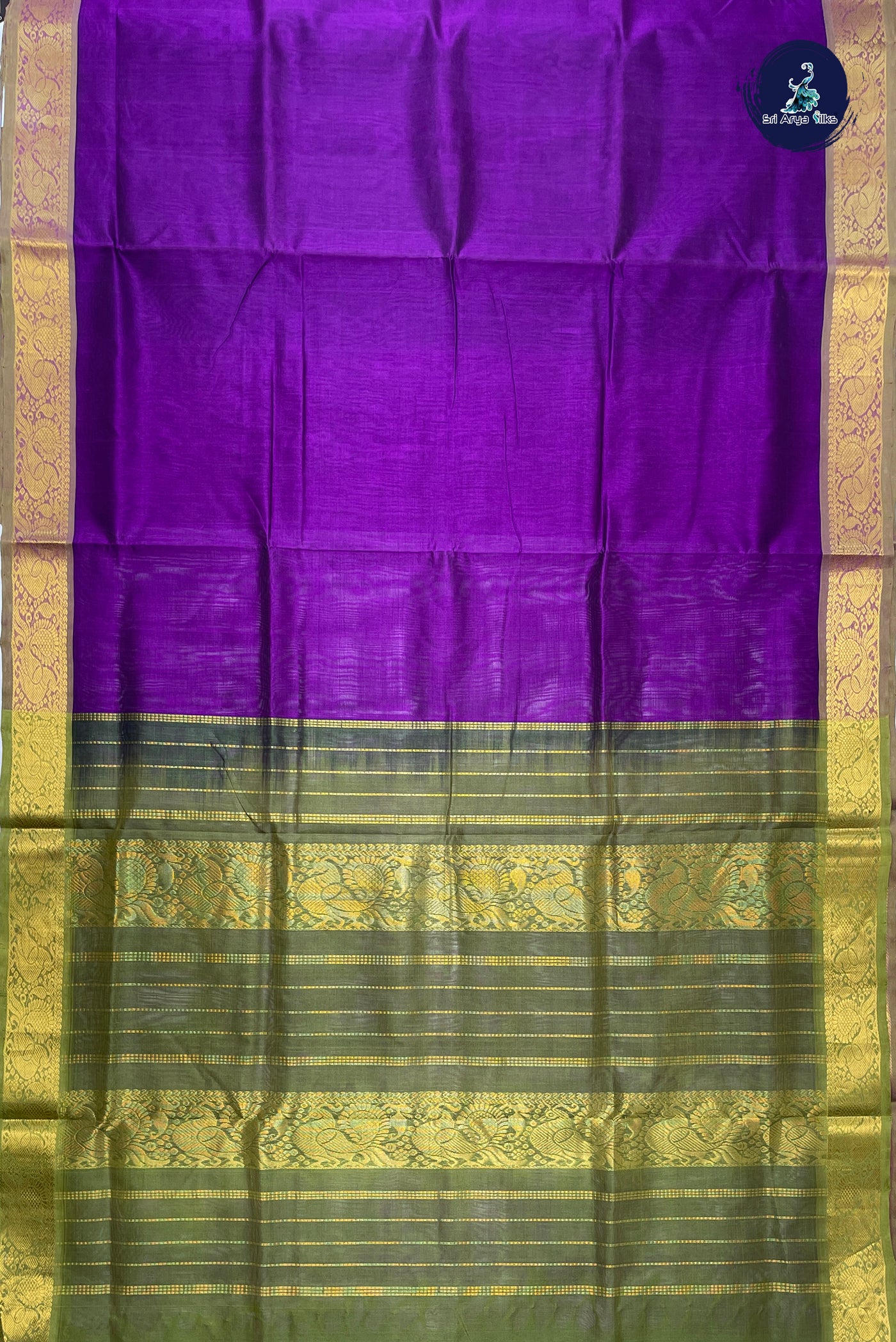 Dark Plum Madisar Semi Silk Cotton Saree With Plain Pattern