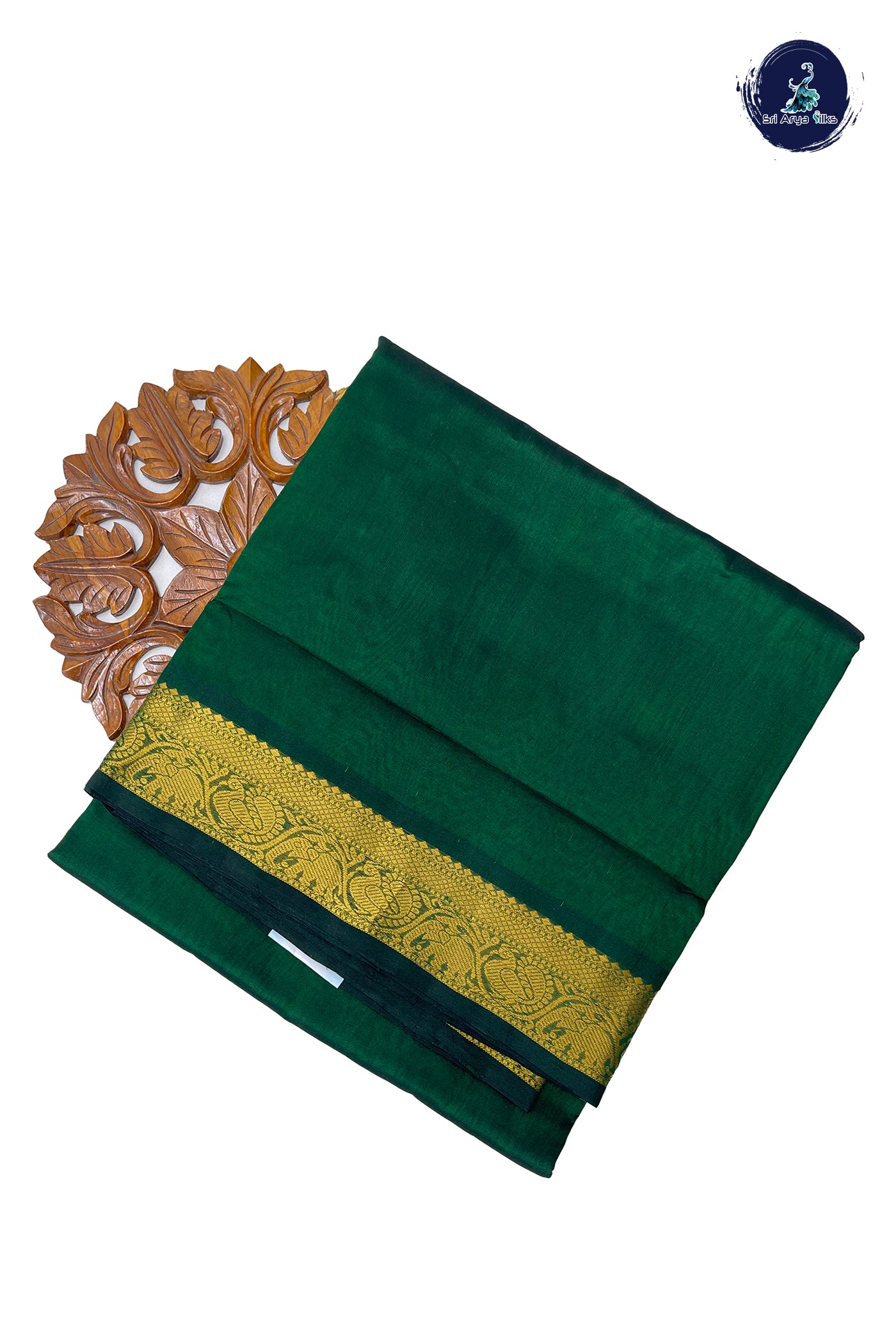 Bottle Green Madisar Semi Silk Cotton Saree With Plain Pattern