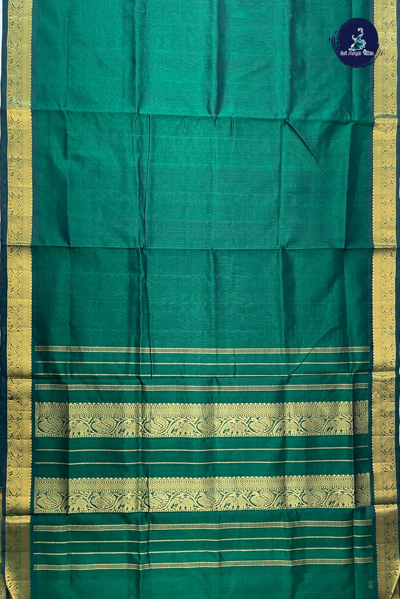 Bottle Green Madisar Semi Silk Cotton Saree With Plain Pattern