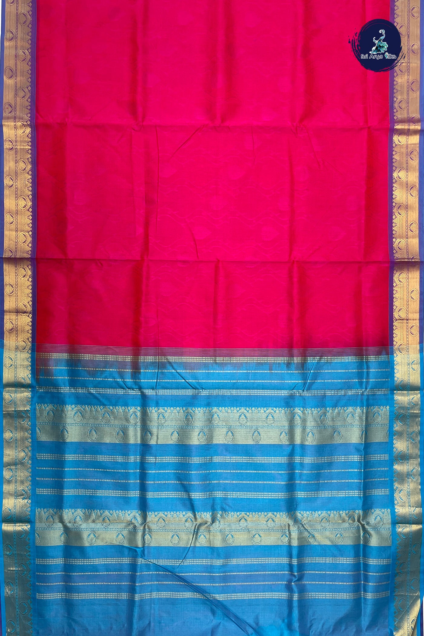 Reddish Pink Madisar Semi Silk Cotton Saree With Embossed Pattern