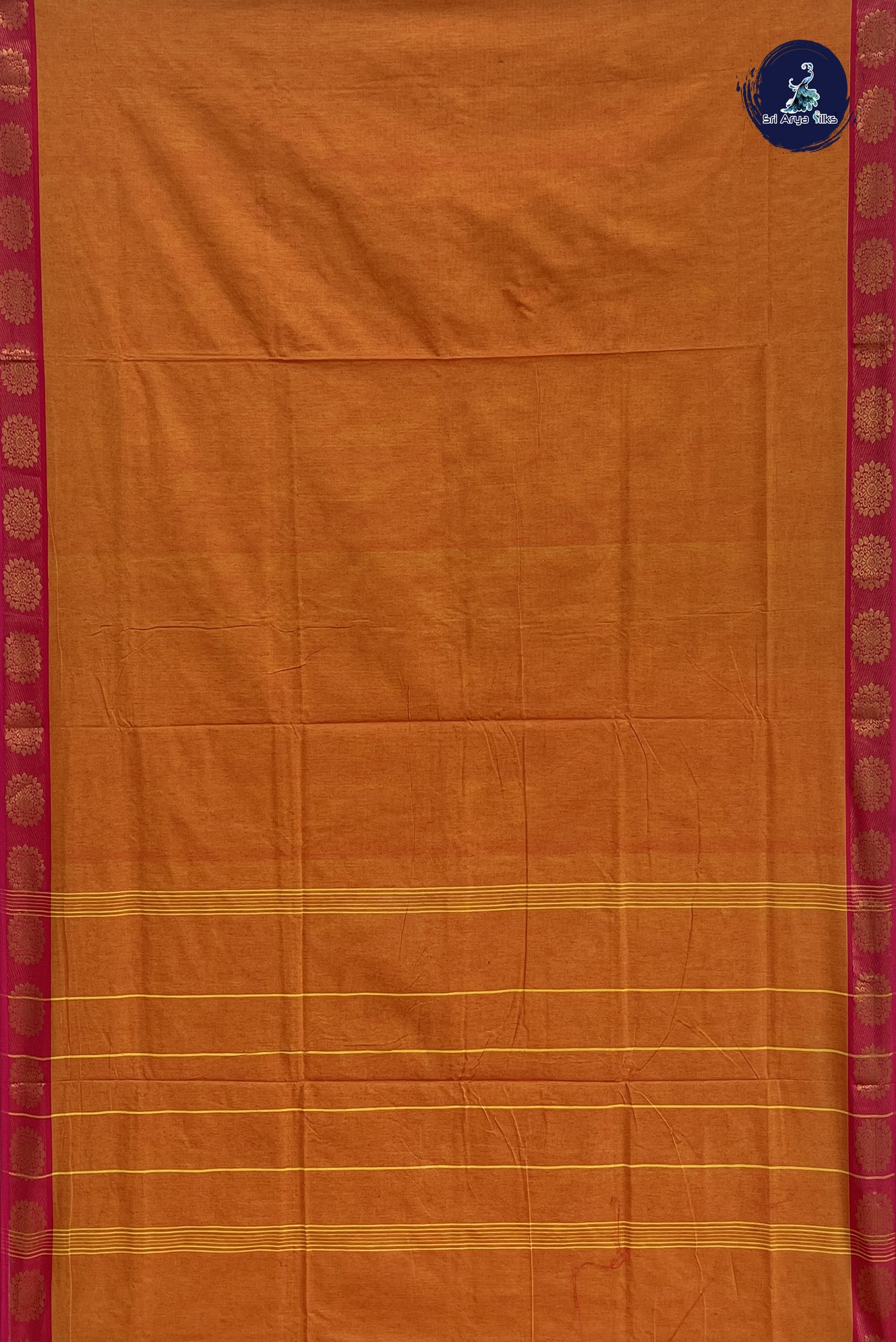 Yellowish Orange Madisar Cotton Saree With Plain Pattern