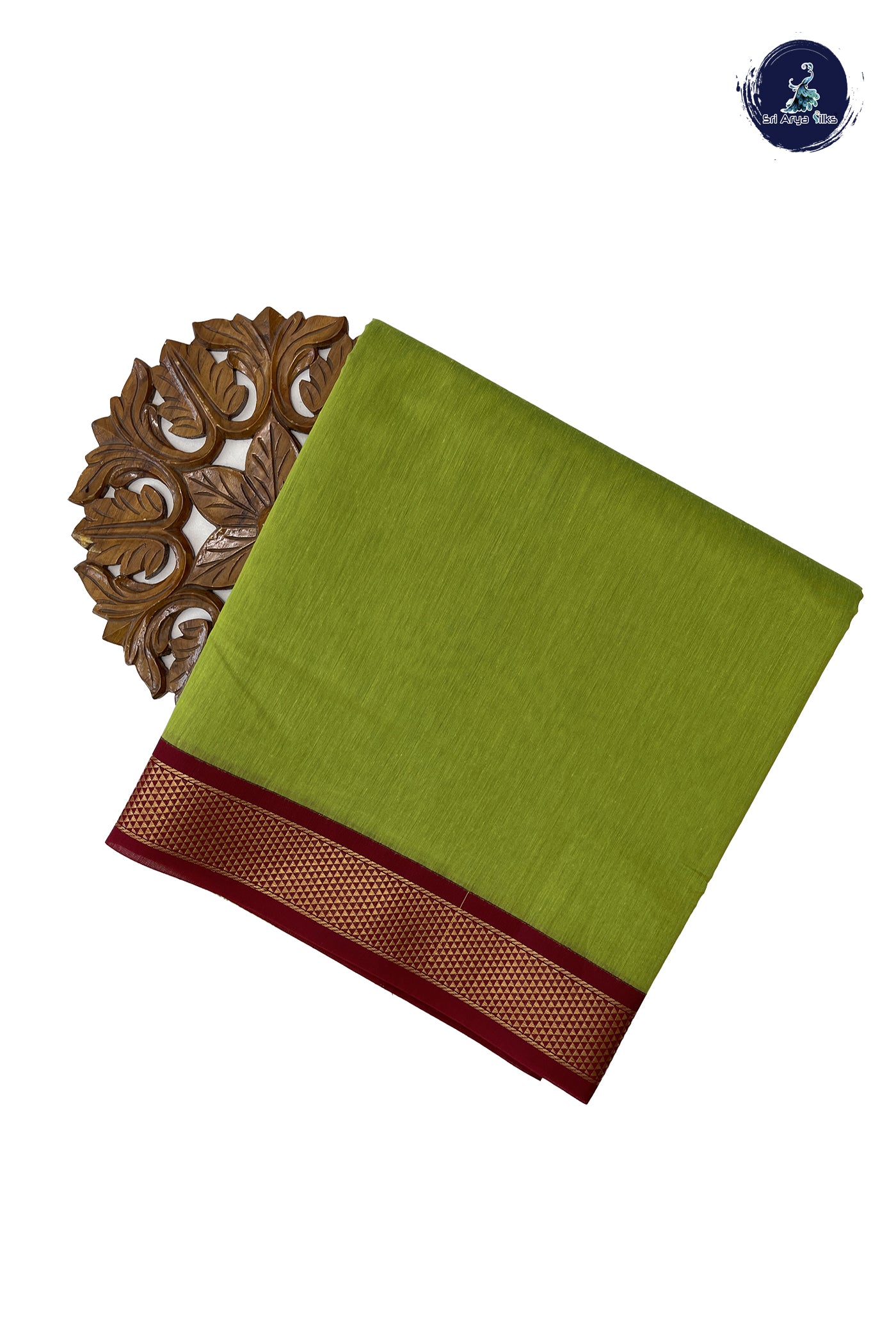 Lime Green Madisar Semi Silk Cotton Saree With Plain Pattern
