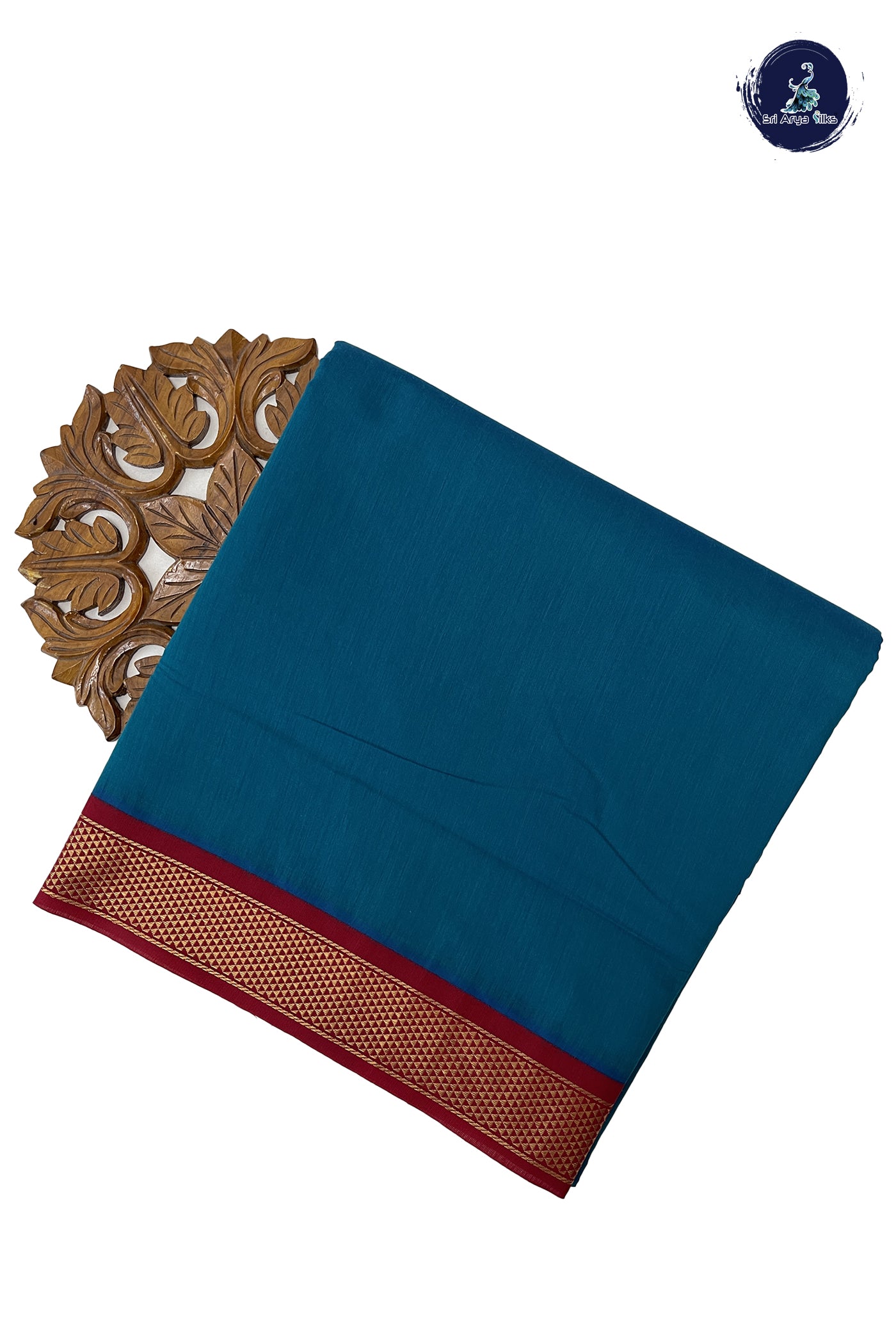 Peacock Blue Madisar Semi Silk Cotton Saree With Plain Pattern