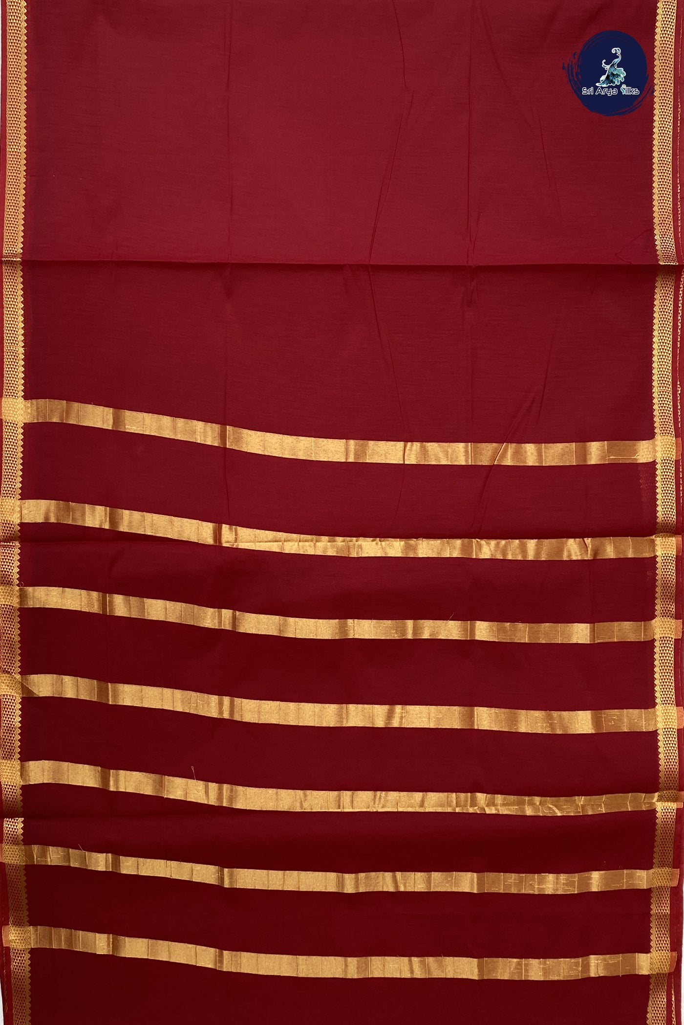 Maroon Madisar Semi Silk Cotton Saree With Plain Pattern