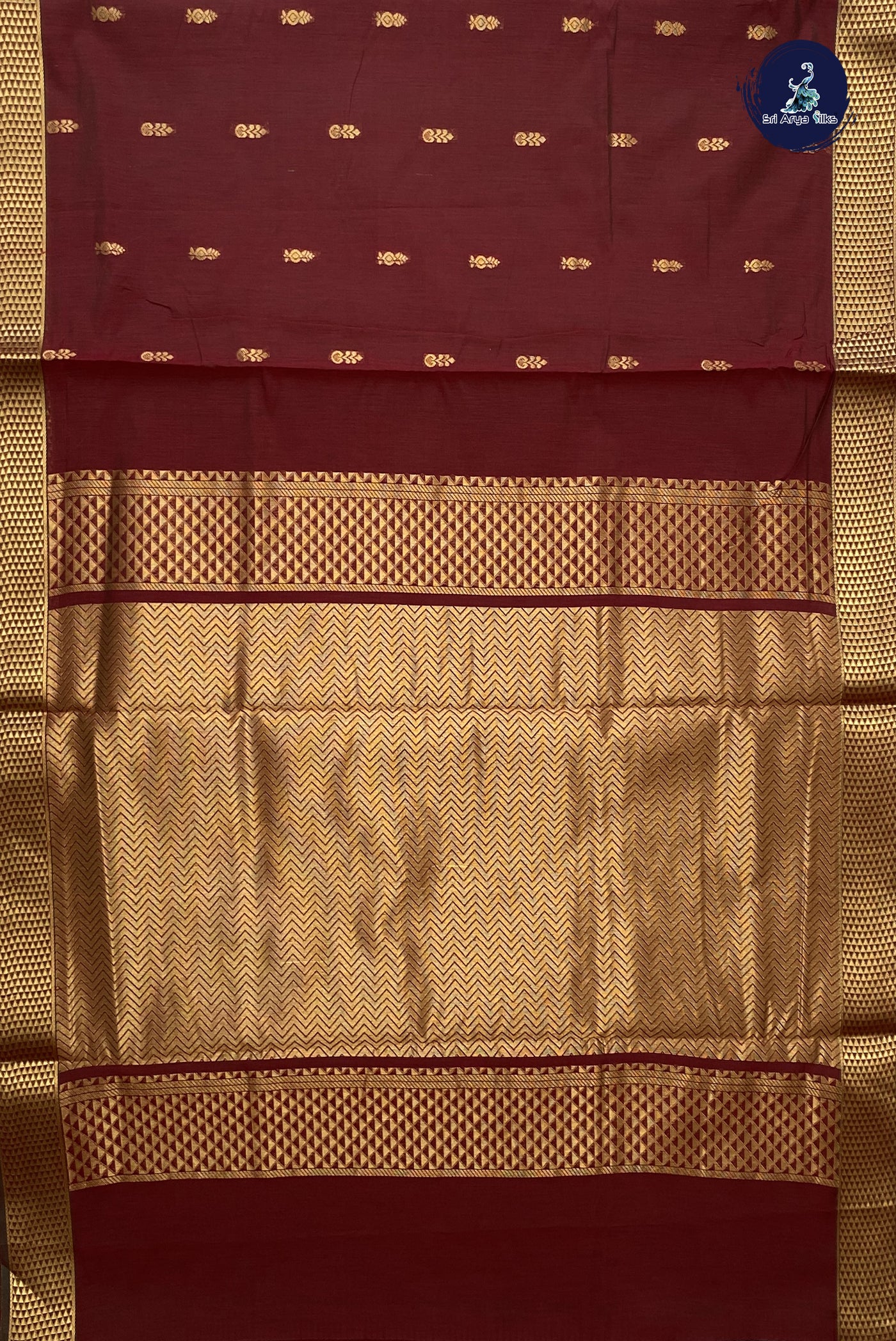 Dual Tone Maroon Madisar Semi Silk Cotton Saree With Zari Buttas Pattern