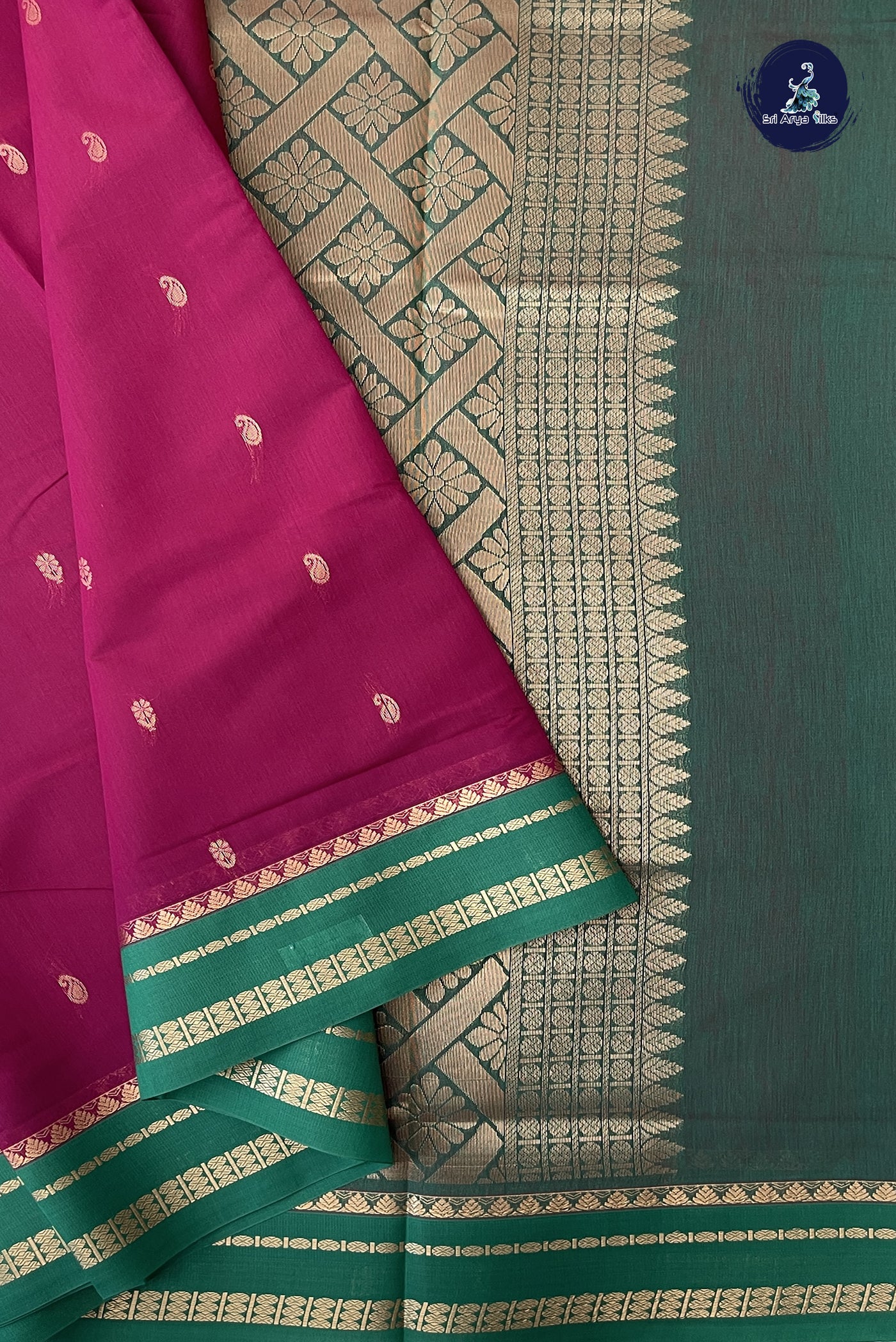 Reddish Pink Madisar Semi Silk Cotton Saree With Zari Buttas Pattern