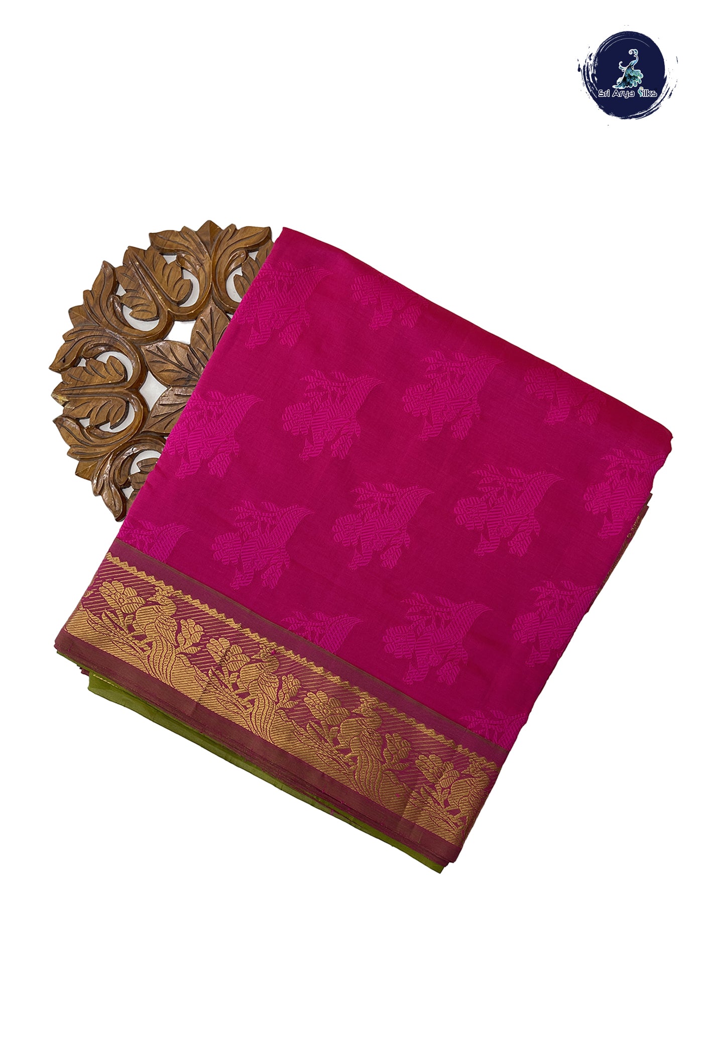 Rani Pink Madisar Semi Silk Cotton Saree With Embossed Pattern