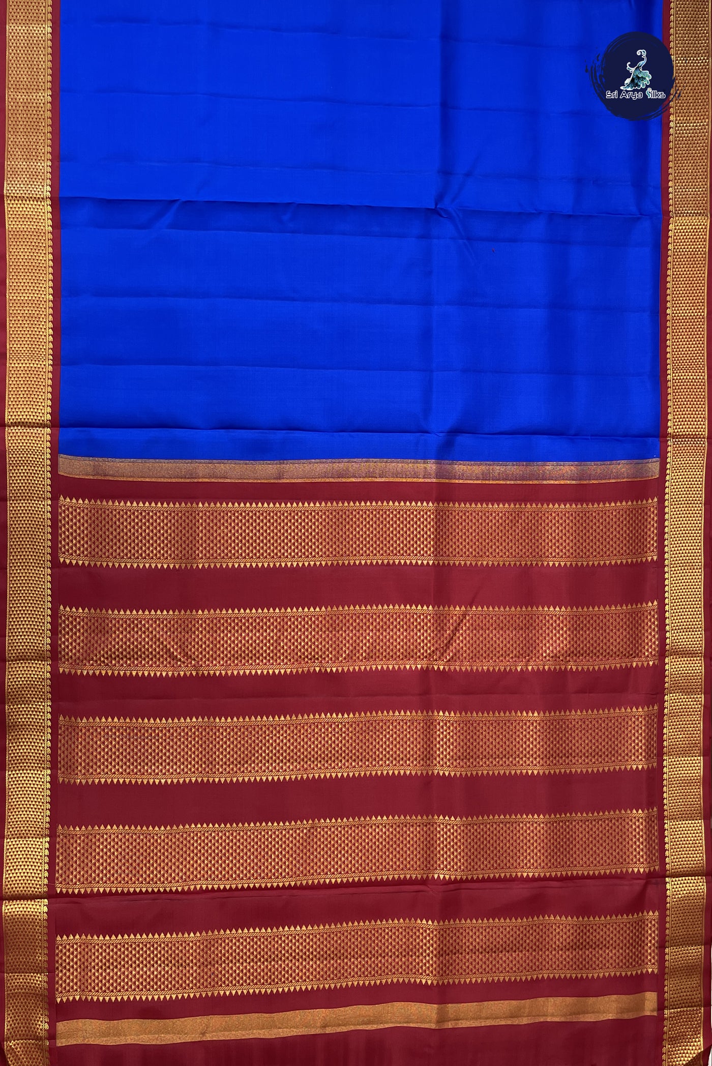 MS Blue Madisar 10 Yards Silk Saree With Plain Pattern
