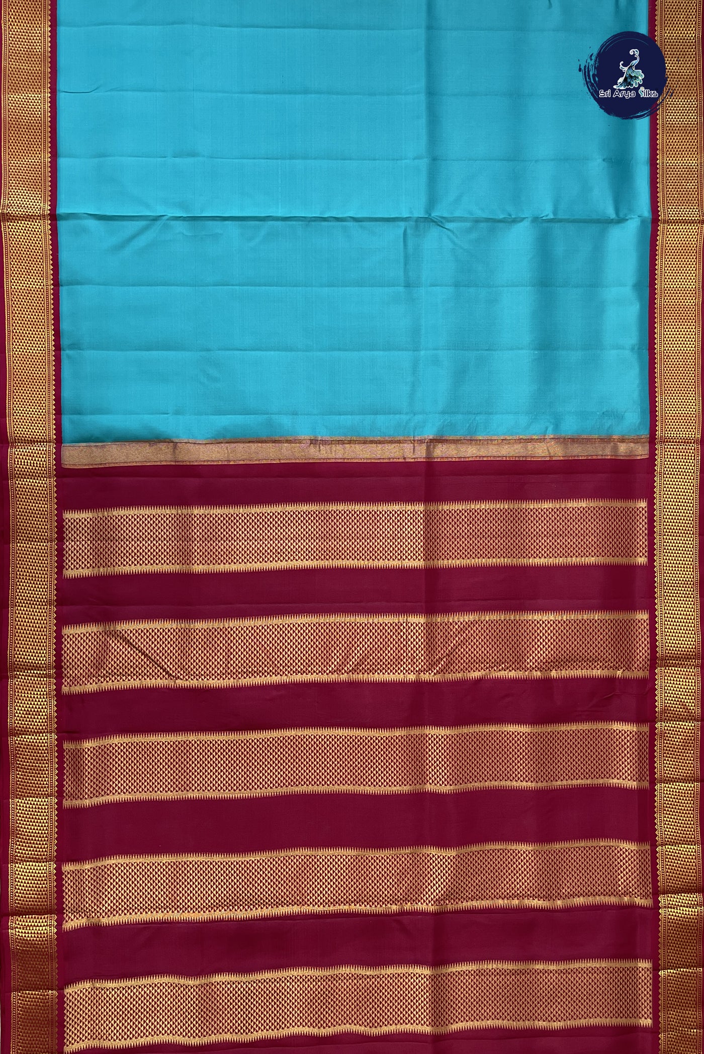 Teal Blue Madisar 10 Yards Silk Saree With Plain Pattern