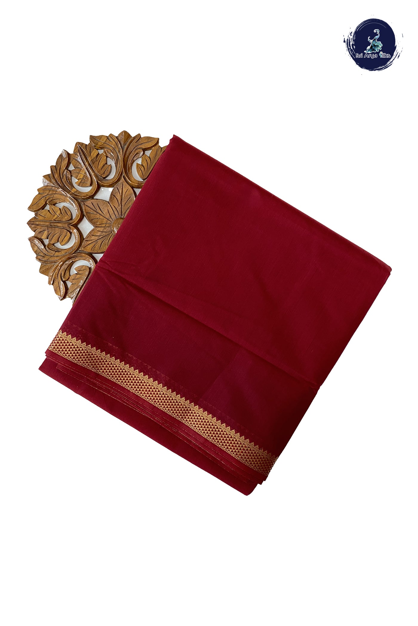 Maroon Madisar Semi Silk Cotton Saree With Plain Pattern