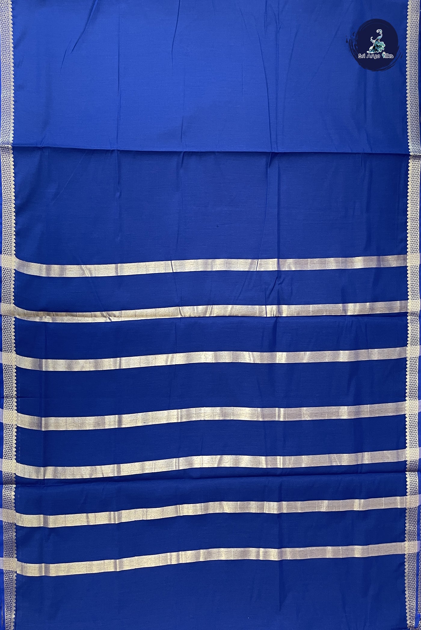 Navy Blue Madisar Semi Silk Cotton Saree With Plain Pattern