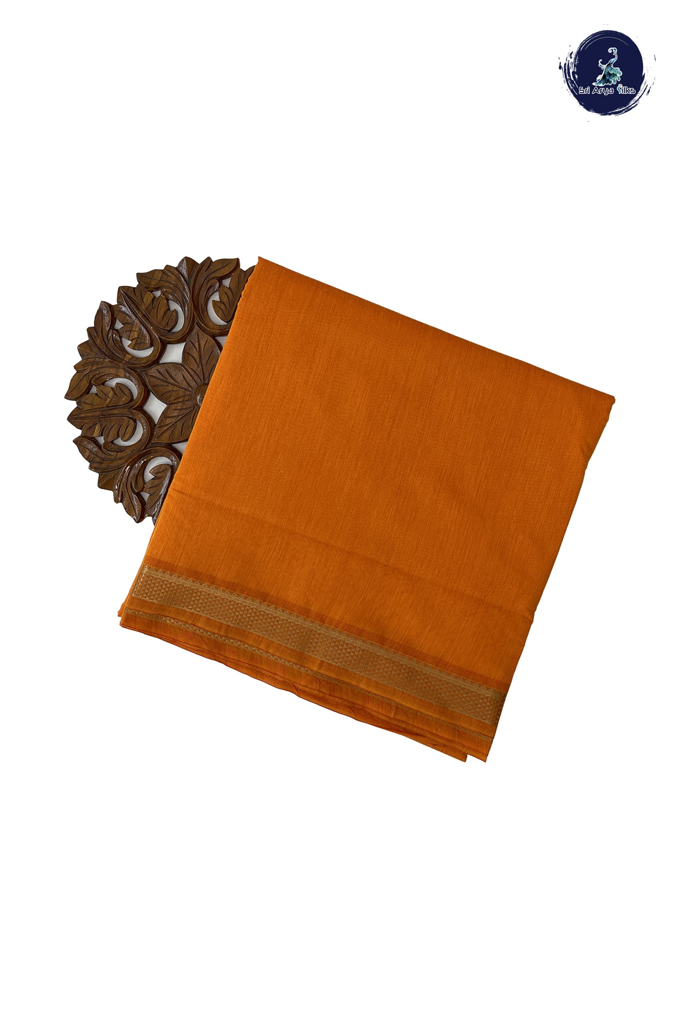Orange Madisar Semi Silk Cotton Saree With Plain Pattern