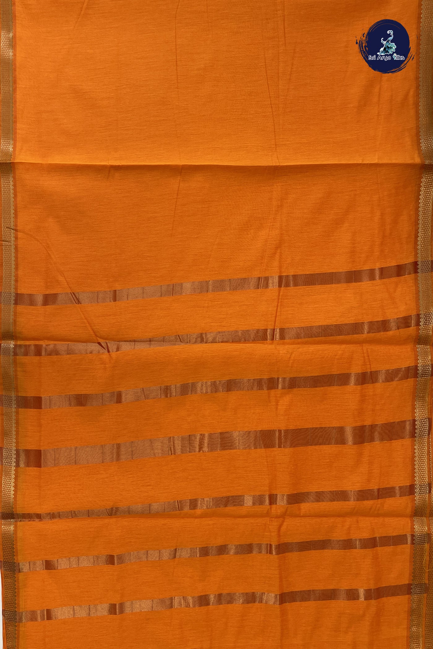 Orange Madisar Semi Silk Cotton Saree With Plain Pattern