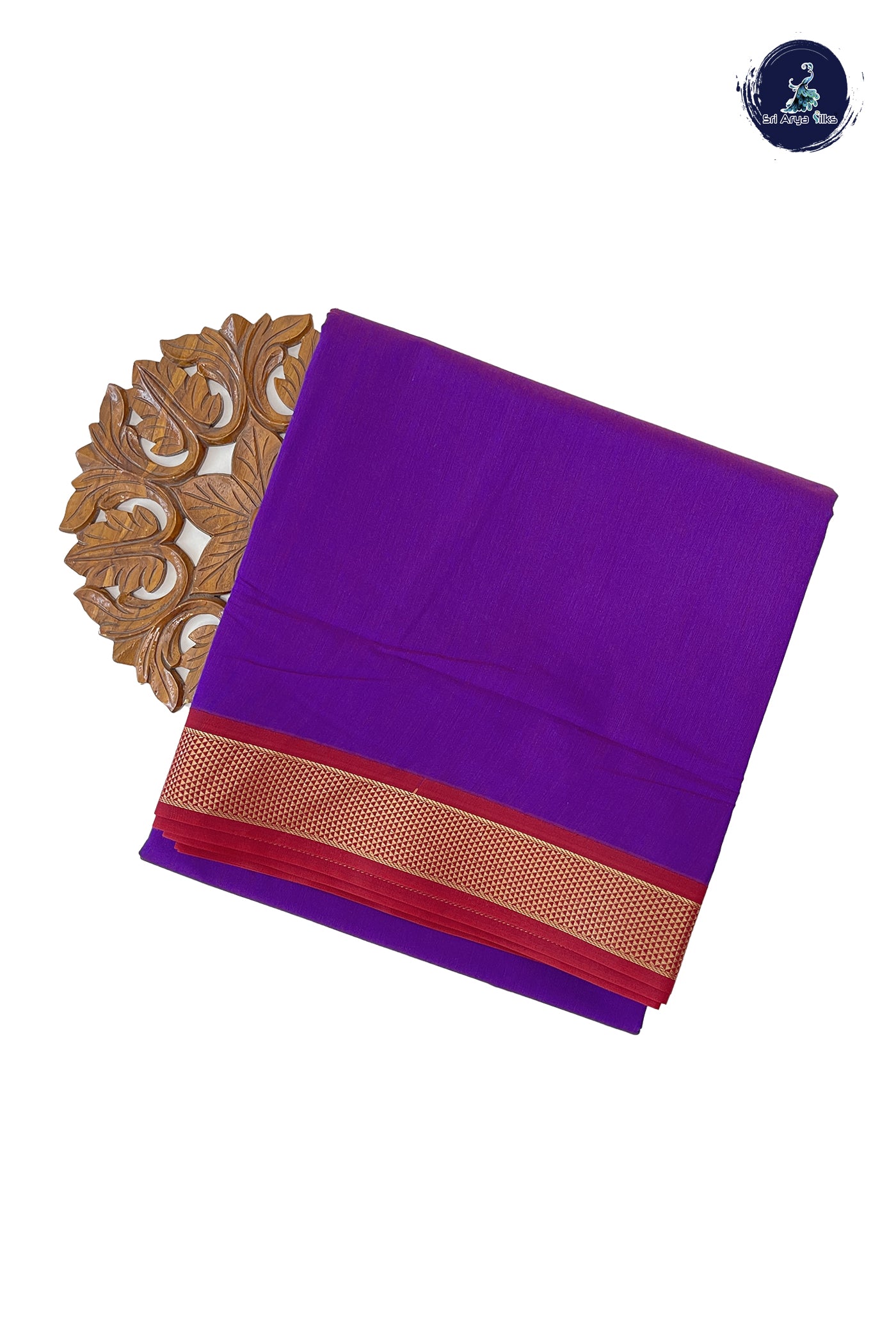 Dark Brinjal Madisar Semi Silk Cotton Saree With Plain Pattern