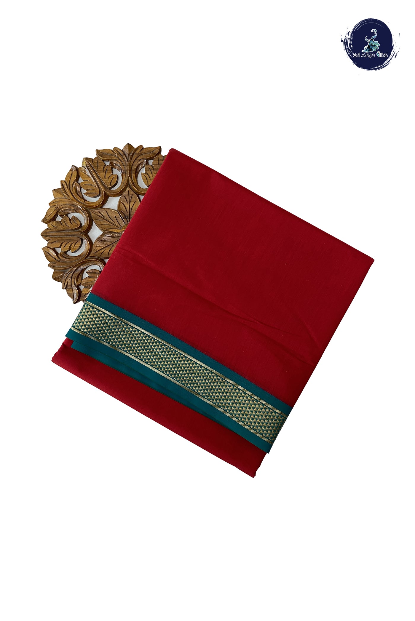 Red Madisar Semi Silk Cotton Saree With Plain Pattern