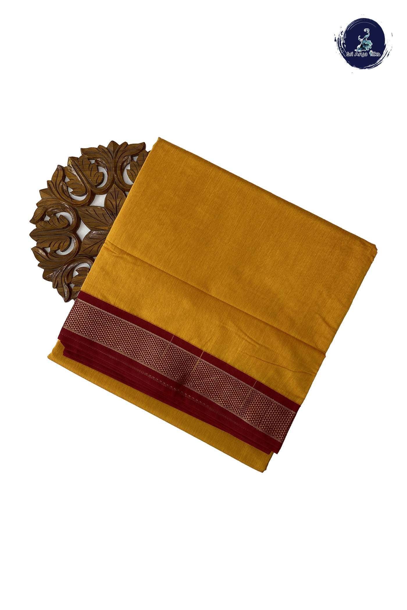 Mango Yellow Madisar Semi Silk Cotton Saree With Plain Pattern