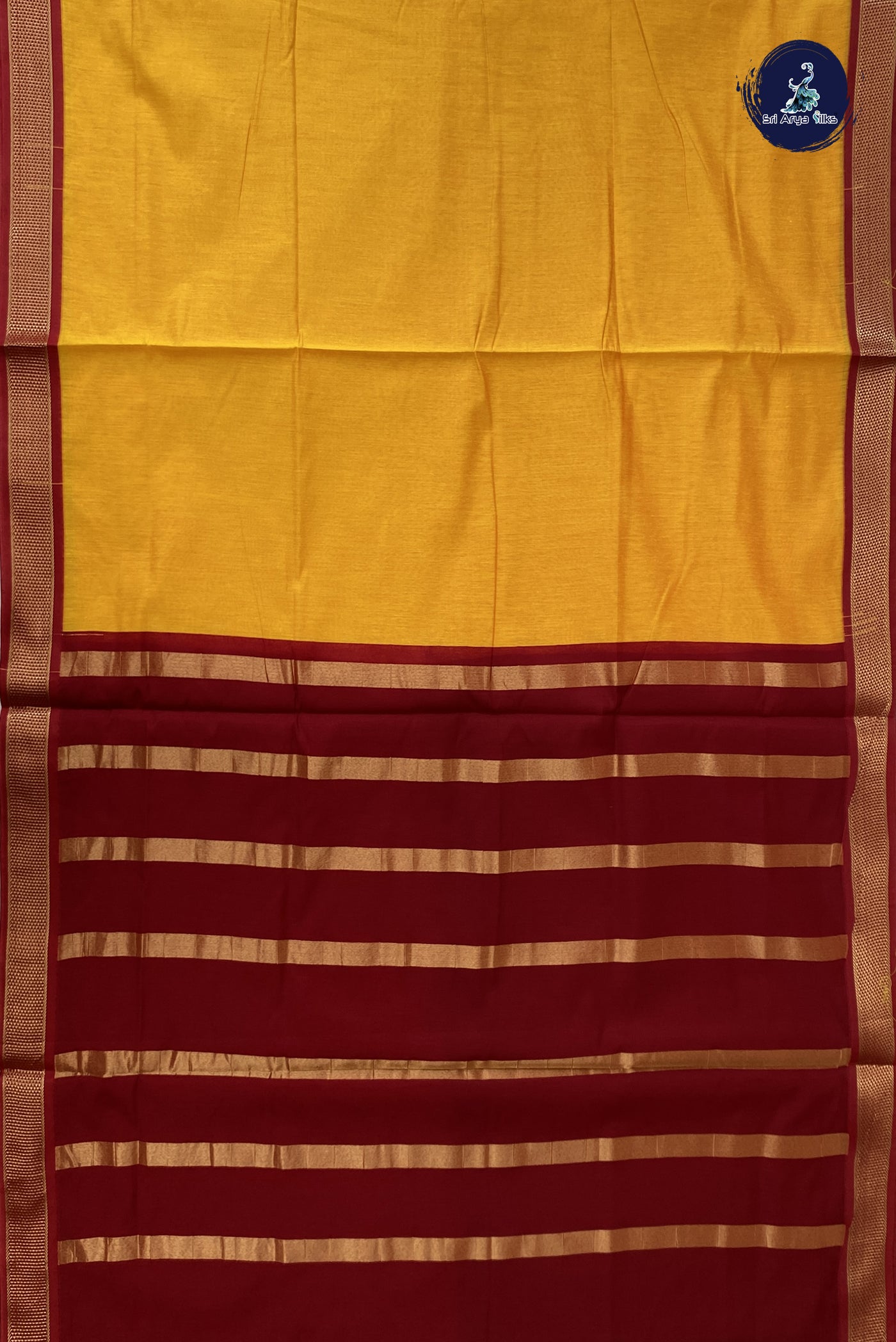 Mango Yellow Madisar Semi Silk Cotton Saree With Plain Pattern
