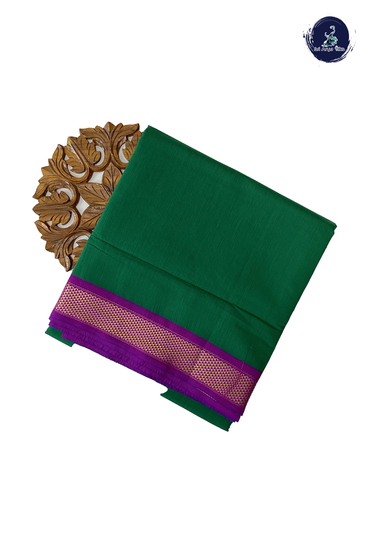 Green Madisar Semi Silk Cotton Saree With Plain Pattern
