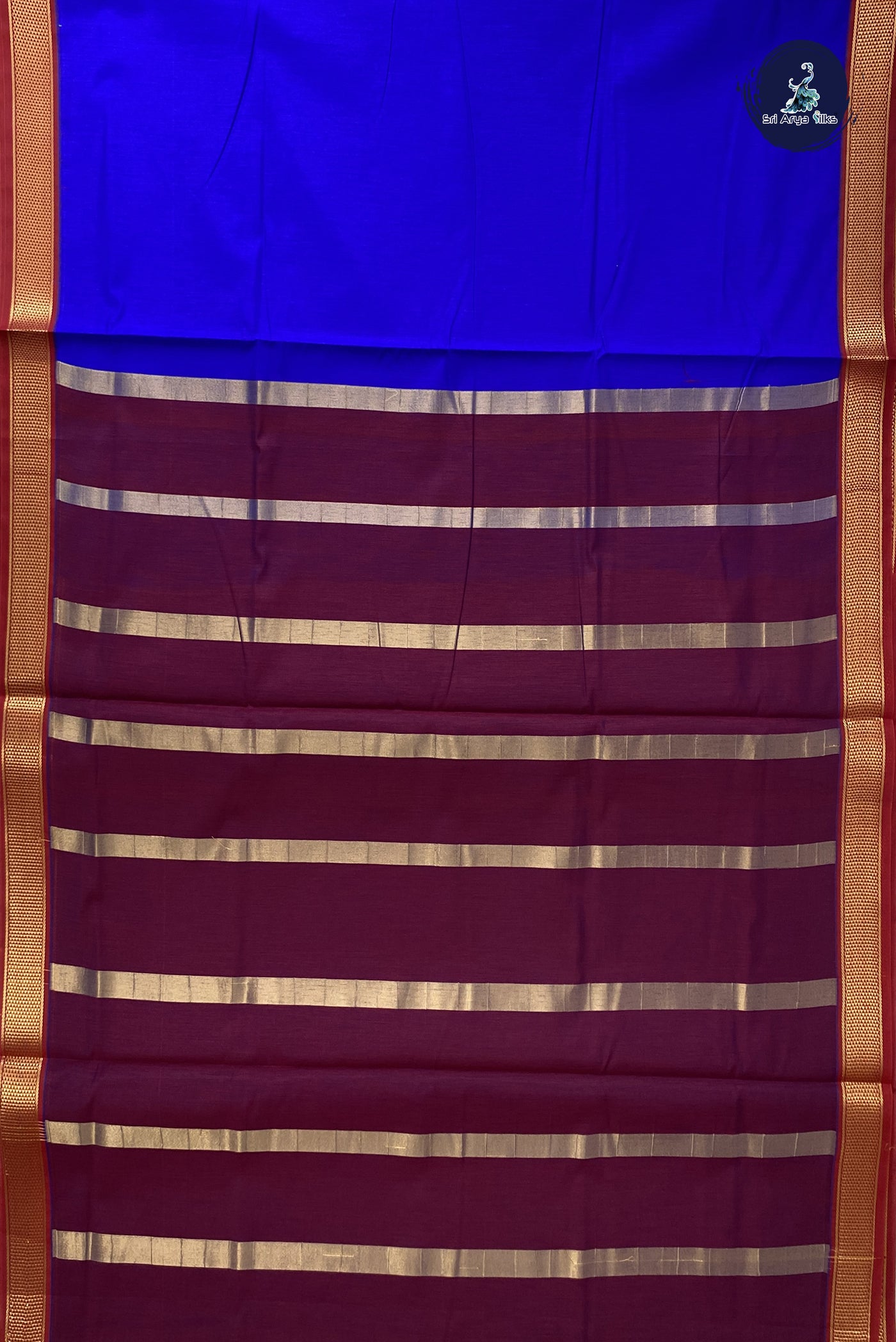 MS Blue Madisar Semi Silk Cotton Saree With Plain Pattern