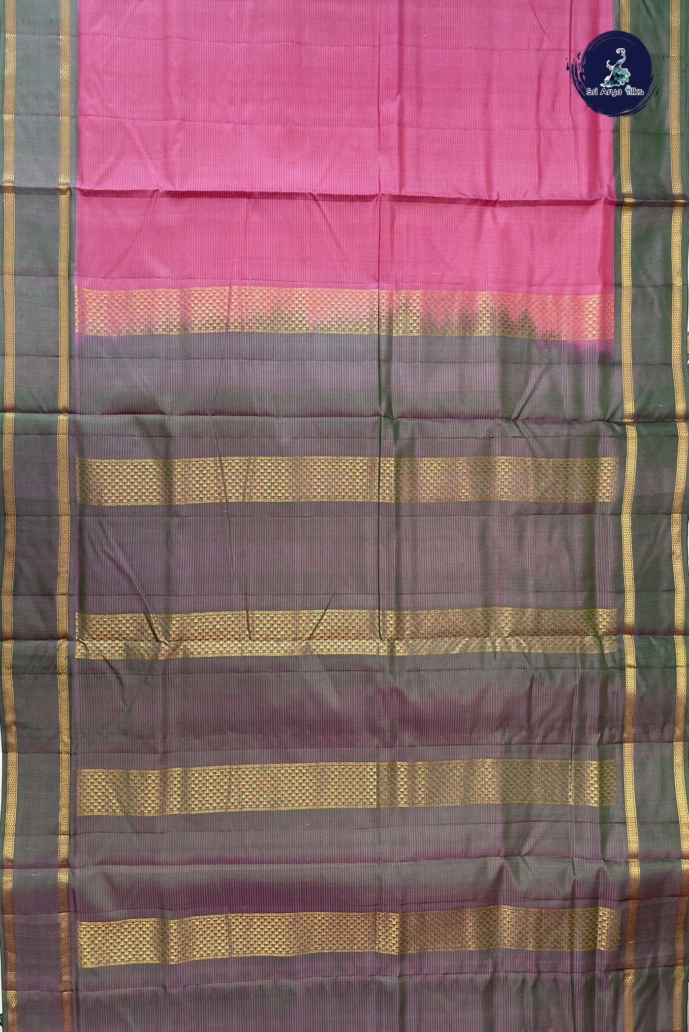 Lotus Pink Madisar 10 Yards Silk Saree With Doria Lines Pattern
