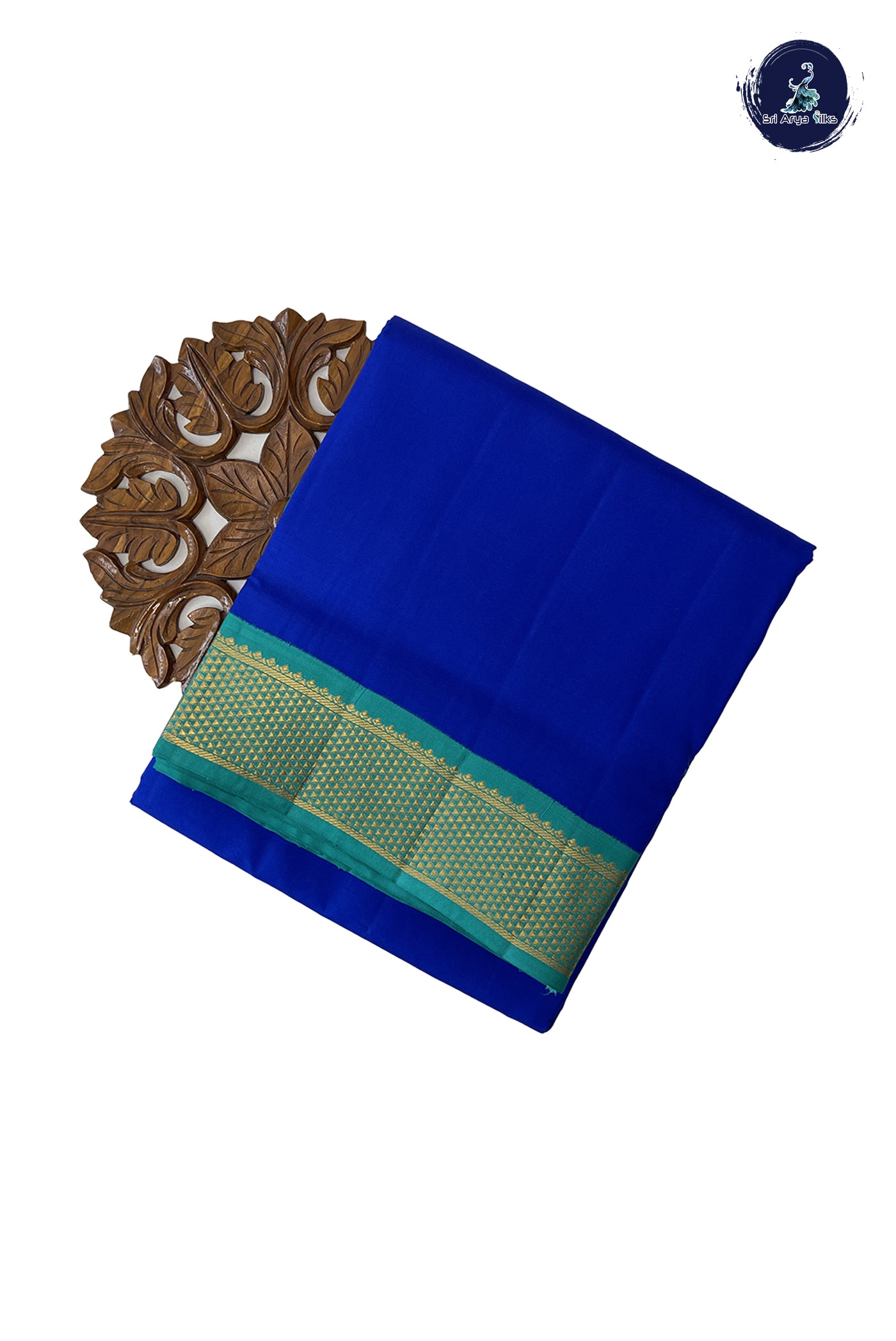 MS Blue Madisar 10 Yards Silk Saree With Plain Pattern