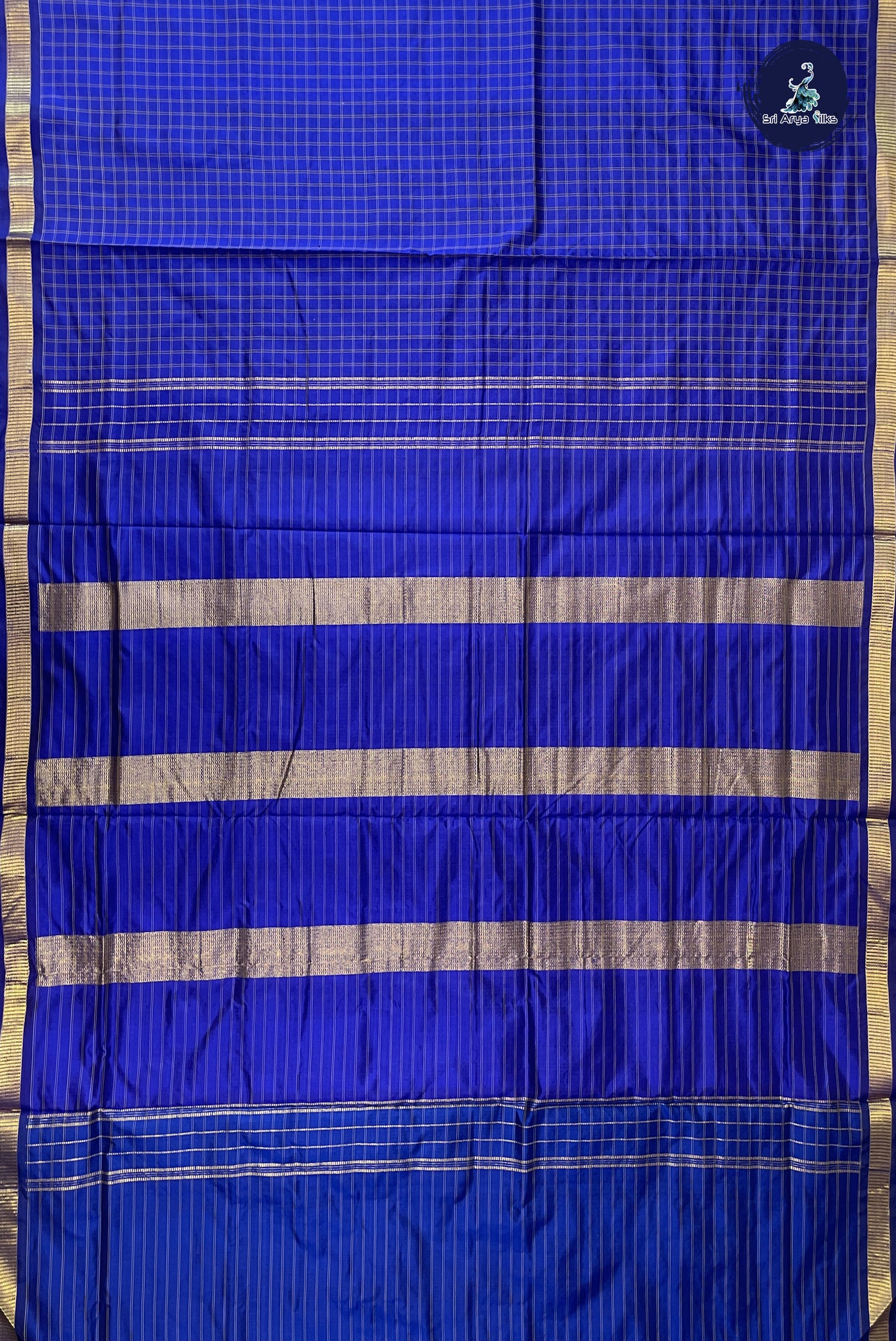 Blue Madisar 10 Yards Silk Saree With Checked Pattern