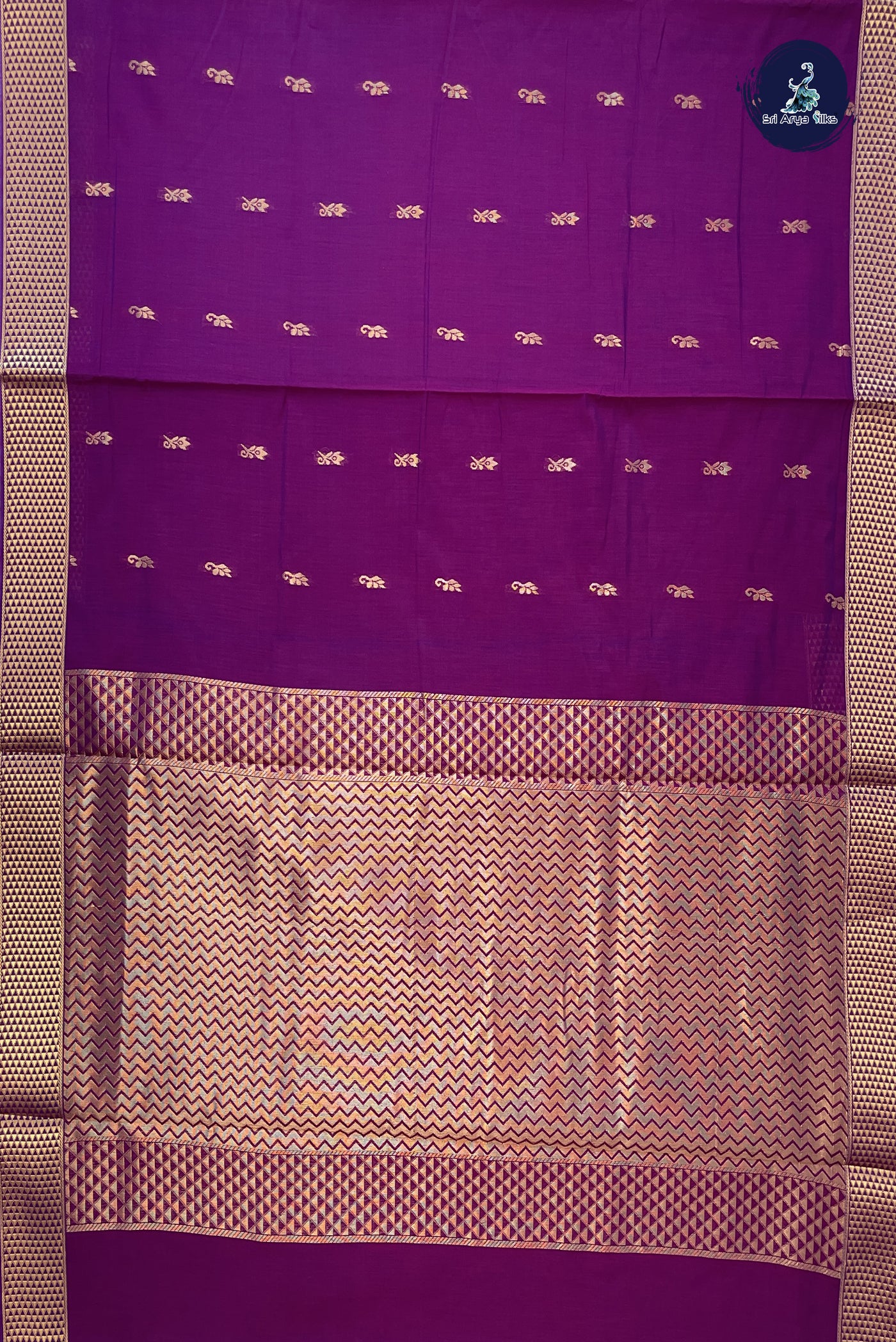 Magenta Madisar Semi Silk Cotton Saree With Zari Buttas Pattern