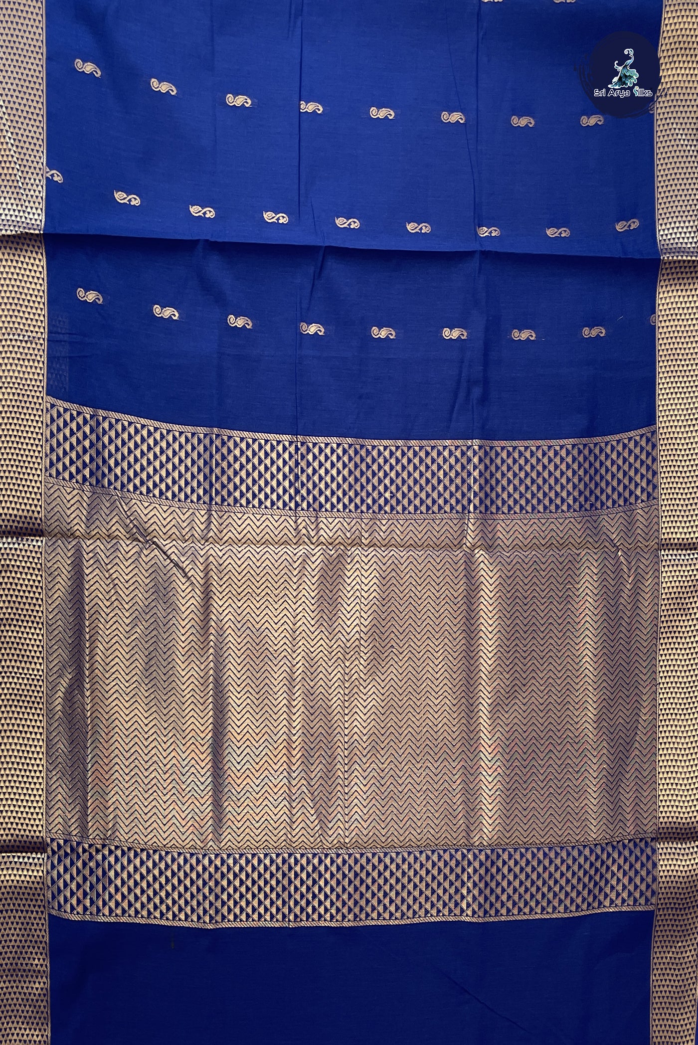 Navy Blue Madisar Semi Silk Cotton Saree With Zari Buttas Pattern