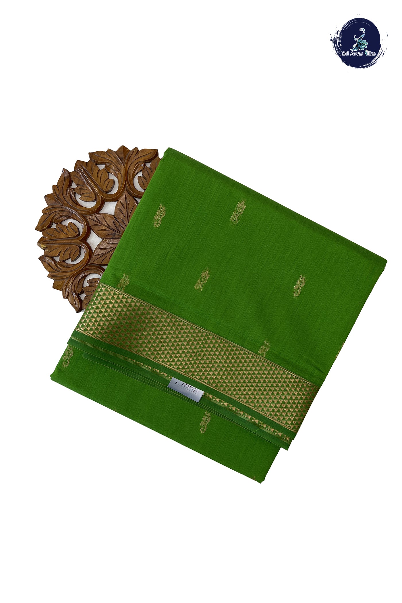 Parrot Green Madisar Semi Silk Cotton Saree With Zari Buttas Pattern