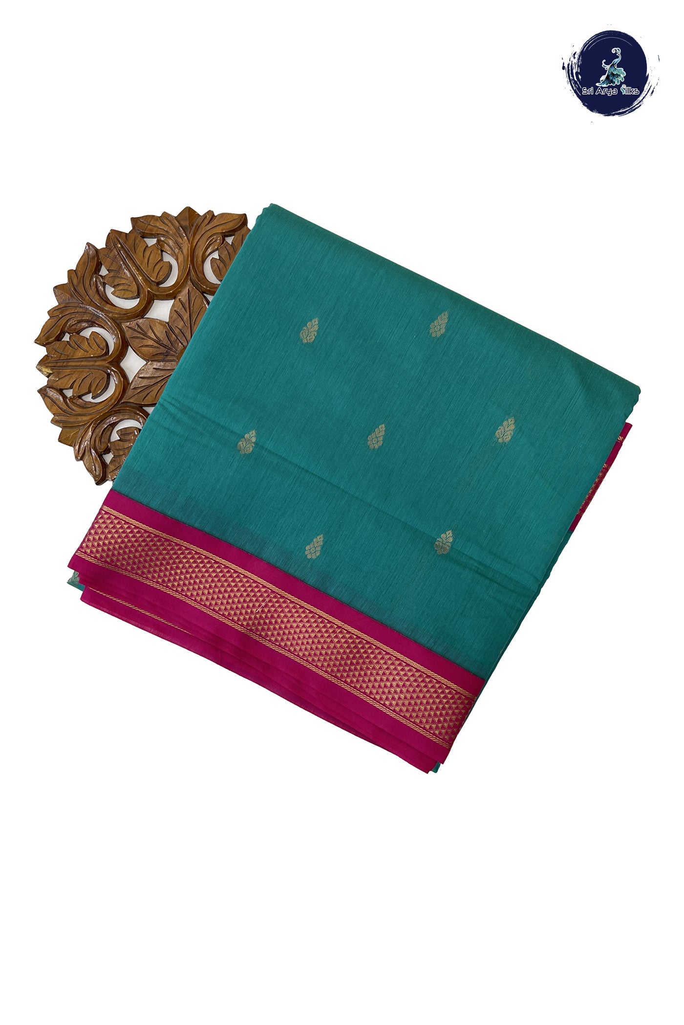 Turquoise Madisar Semi Silk Cotton Saree With Zari Buttas Pattern