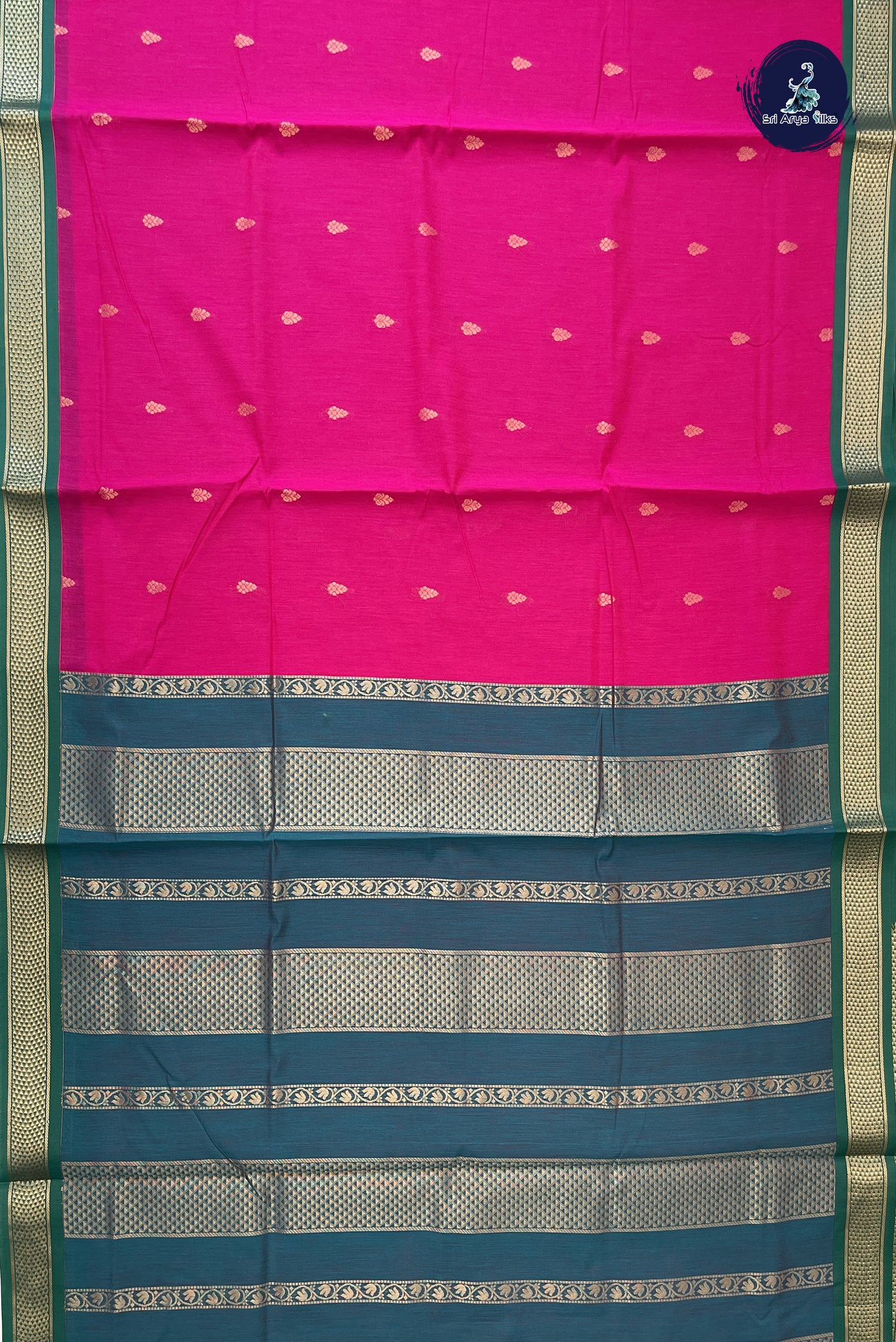 Rani Pink Madisar Semi Silk Cotton Saree With Zari Buttas Pattern